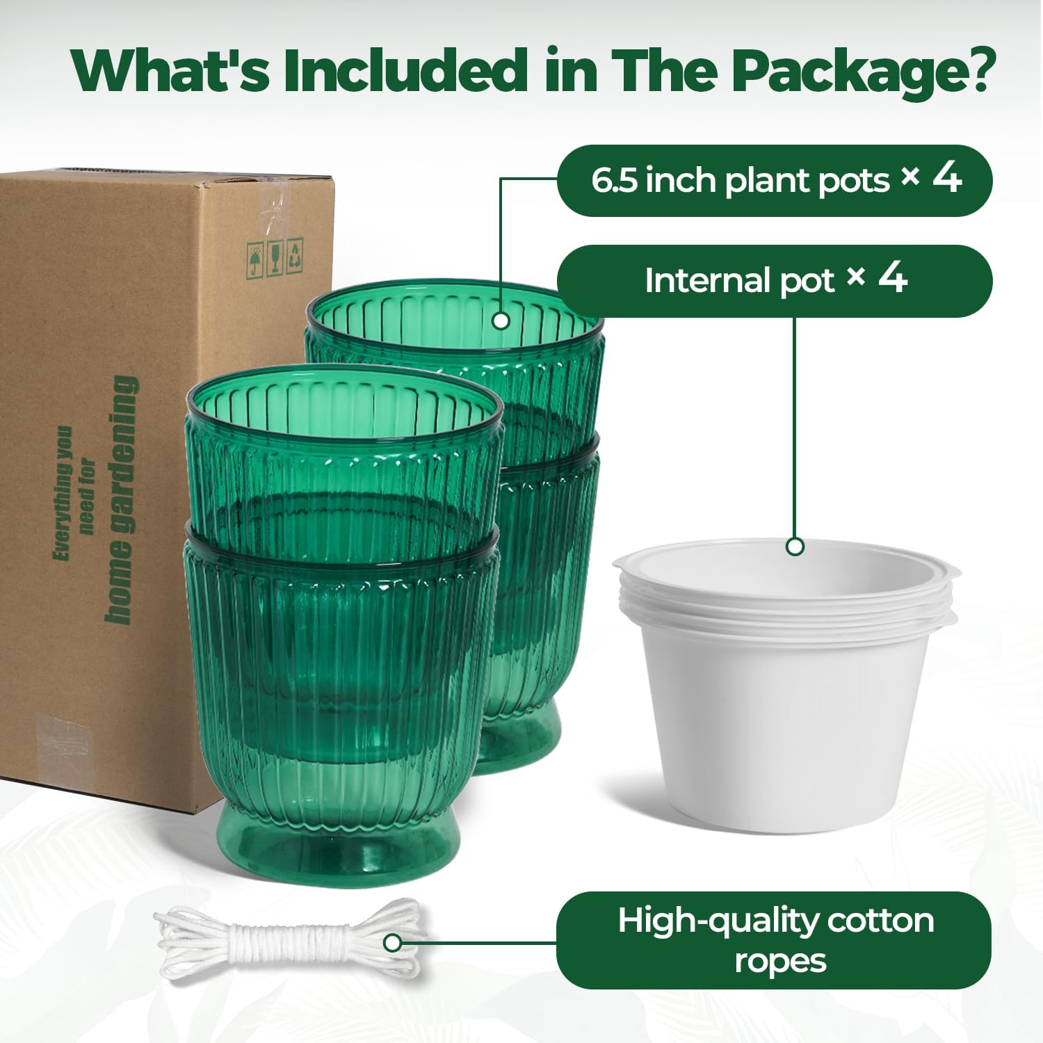 T4U Self Watering Pots for Indoor Plants 6 Inch 4 Pack Planter Green | Clear visible water level, Pothos ferns herbs