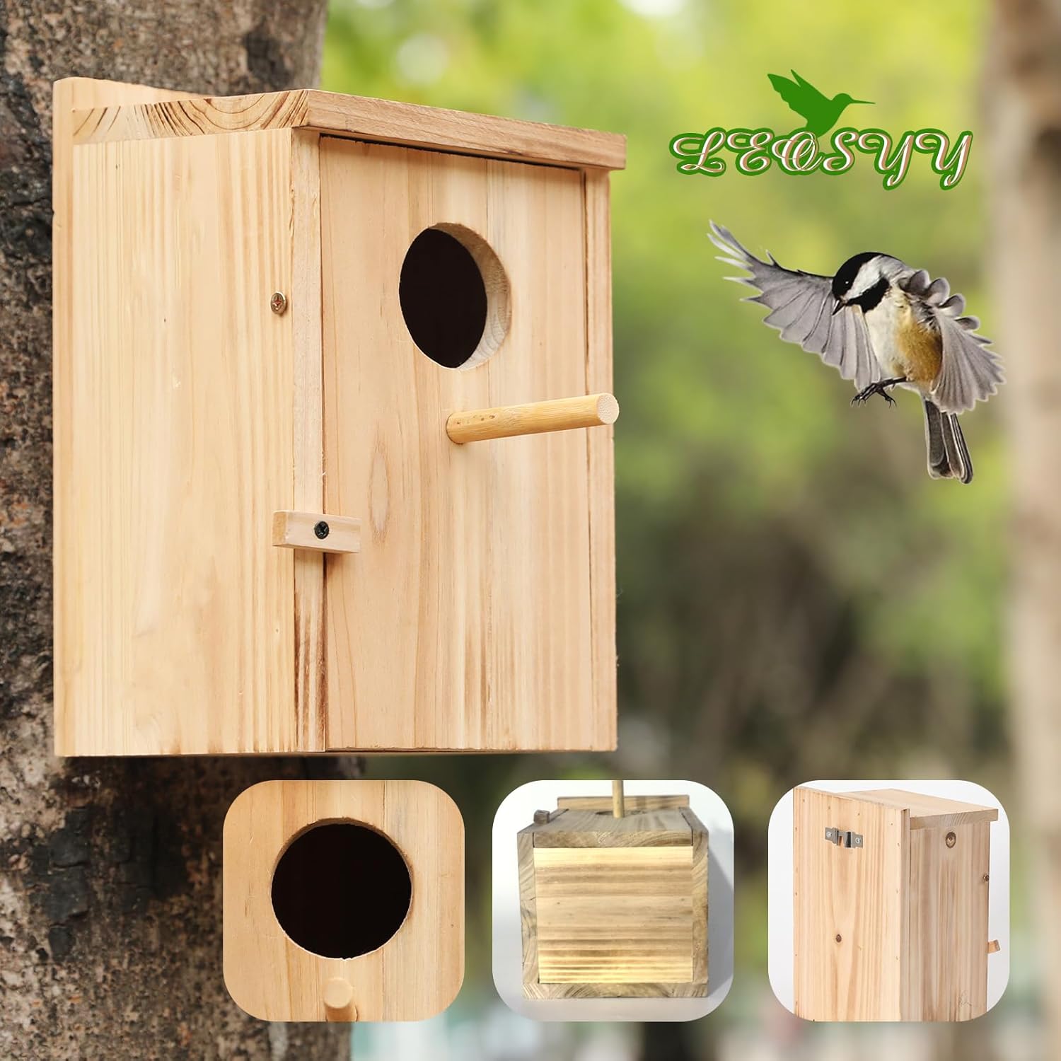 LEOSYY2 Pack Bird Houses for Outside with Clean-Out Door,Bird House Outdoor | Solid wood outdoor nesting boxes for