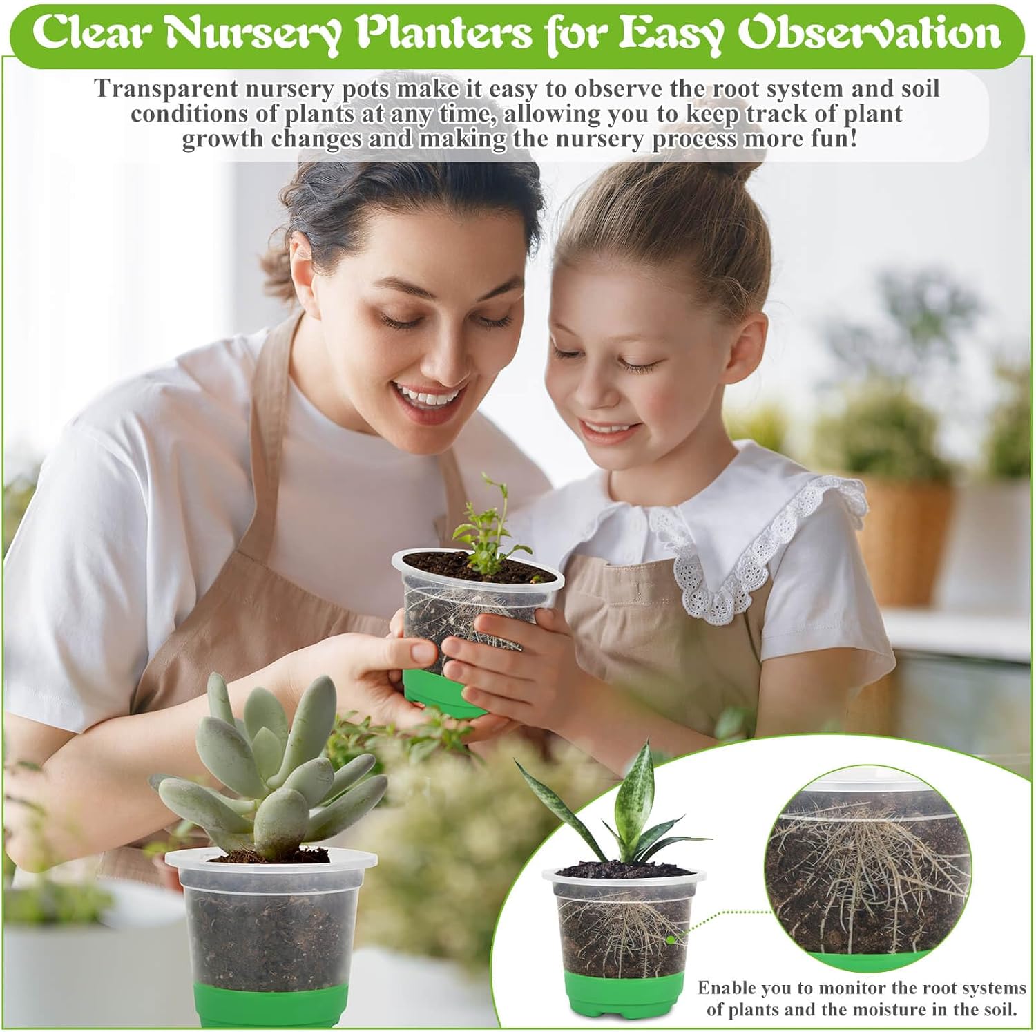 Caffox 55PCS Reusable Seed Starter Kit Includes 30 Packs 3.5" Clear Nursery Pots with Silicone Base, Repotting Mat