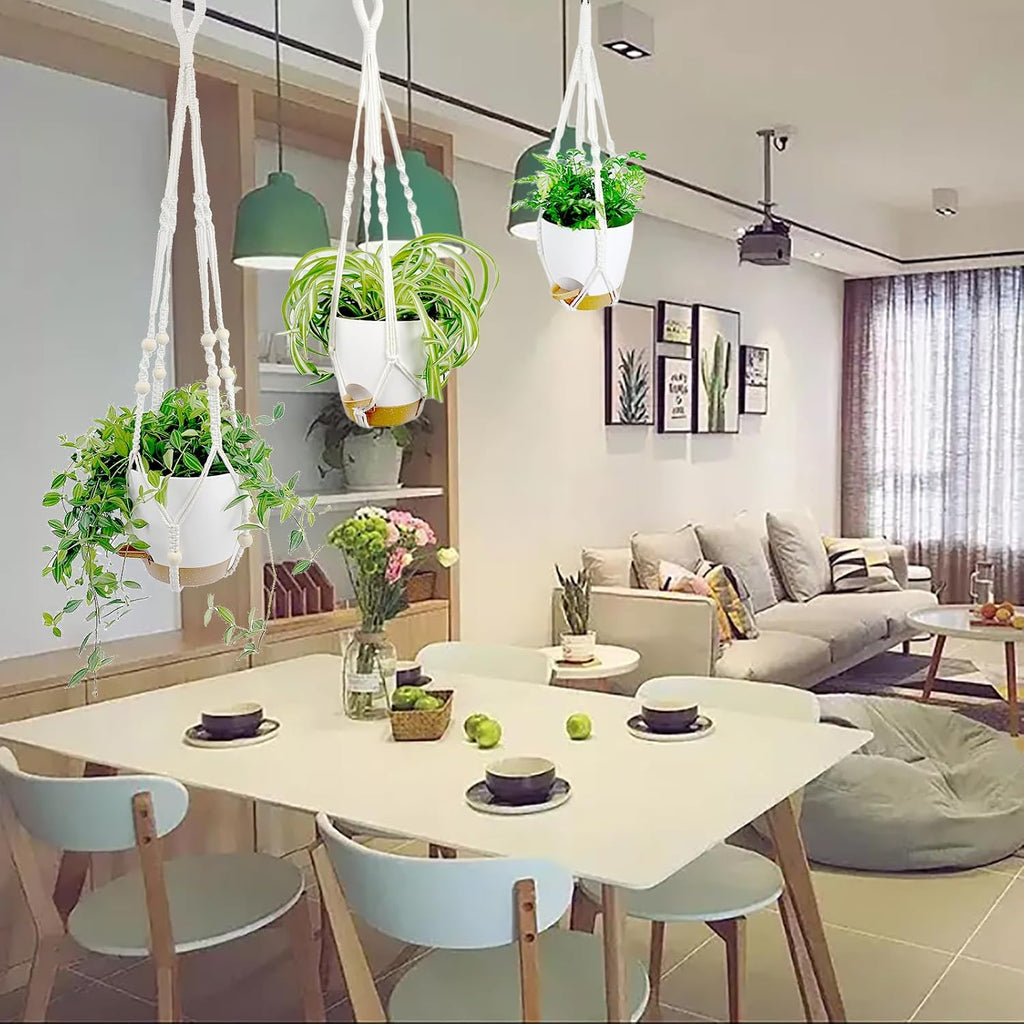 Hanging Planters with Macrame Plant Hangers for Indoor Outdoor Plants, 3 Set Hanging Baskets Flower Pots Holders