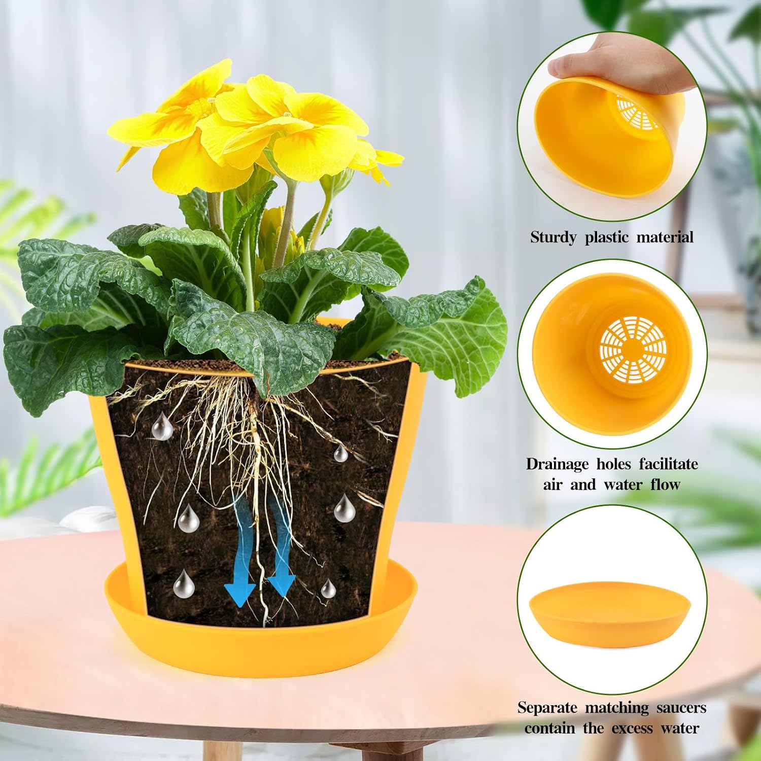 6.7 Inch Plant Pots Indoor Outdoor, 8 Pack Colorful Plant Flower Pots with Drainage Holes and Saucers Plastic Planters