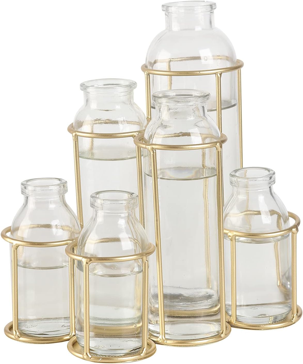 Flower Vases with 6 Bottle Crystal Clear Glass Flower Vase with Metal Stand Propagation Station Plant Display Holder