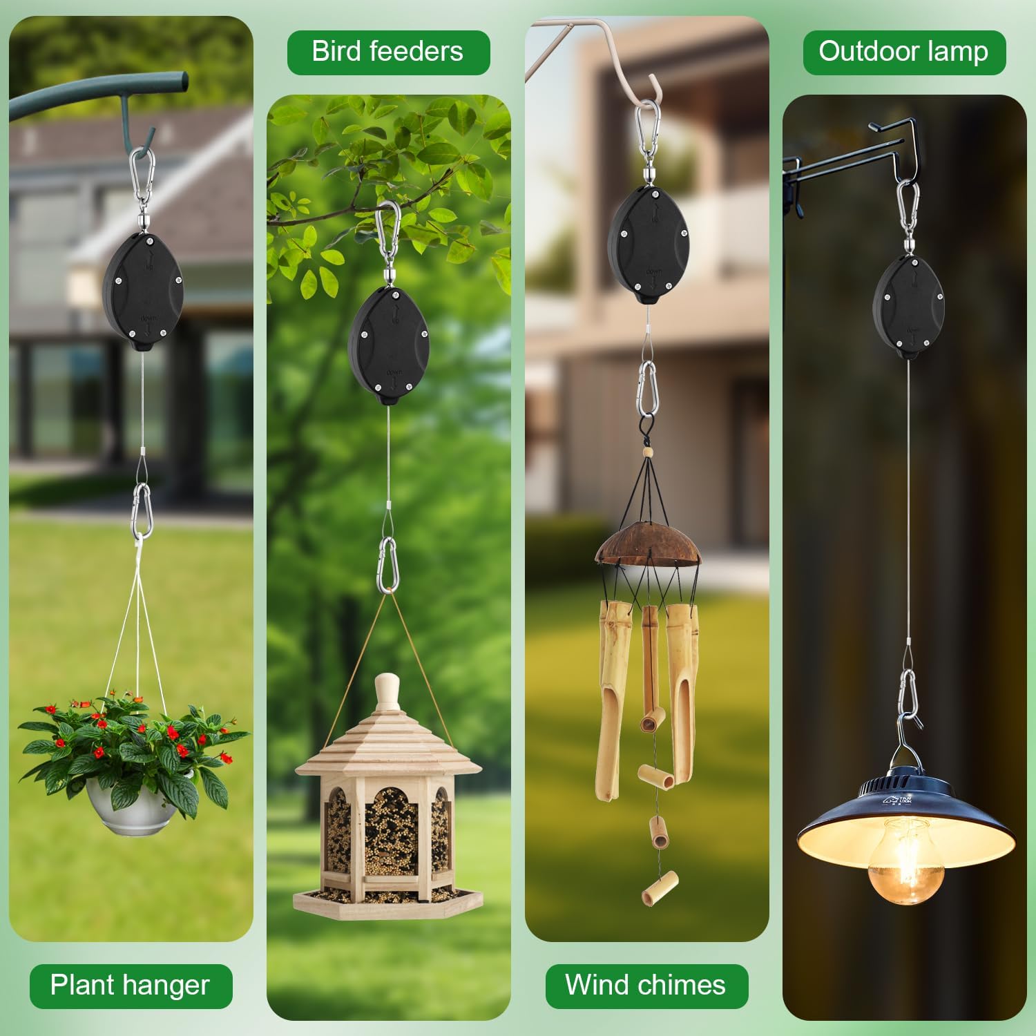 4 Pack Heavy Duty Plant Pulley, Retractable Plant Hanger with Steel Rope | 63" Stainless Steel Rope, Quick Lock