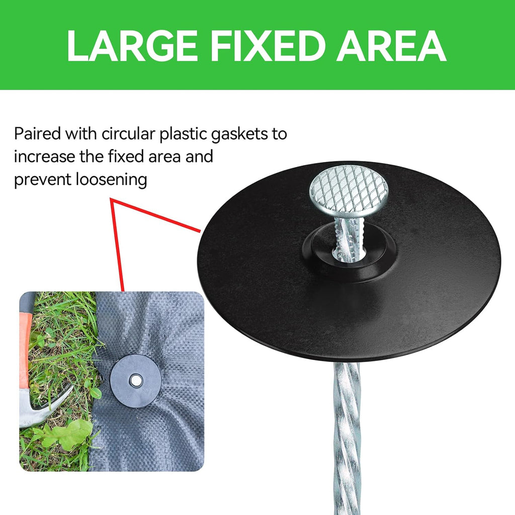 8 Inch Heavy Duty Landscape Stakes with Gasket Caps - 50 Sets Galvanized Spiral Garden Spikes Kit for Securing Weed