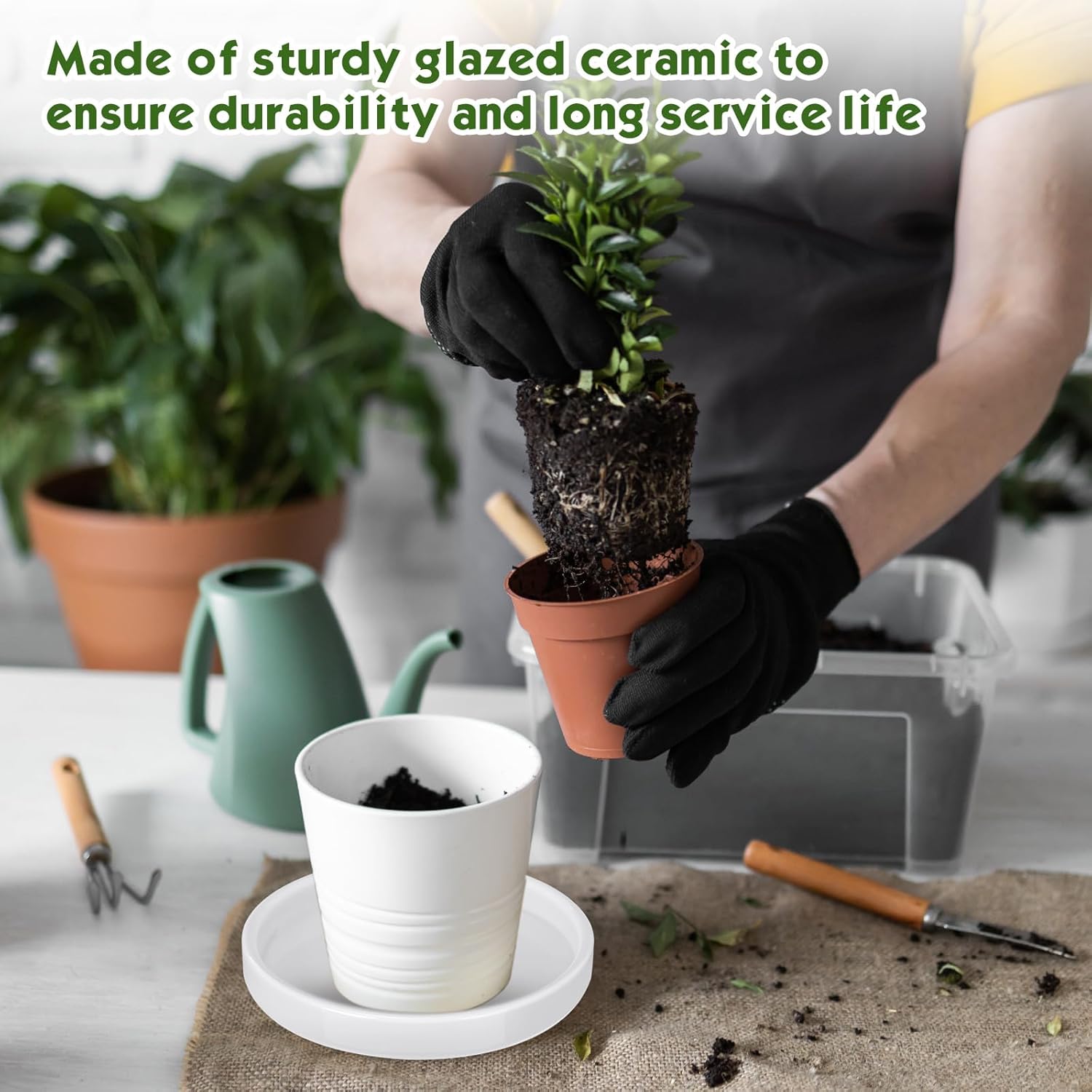 Zubebe 3 Pcs 7 Inch Ceramic Plant Saucer Round Planter Pot Drainage Tray Planter Water Drip Tray Flower Pot Saucers for