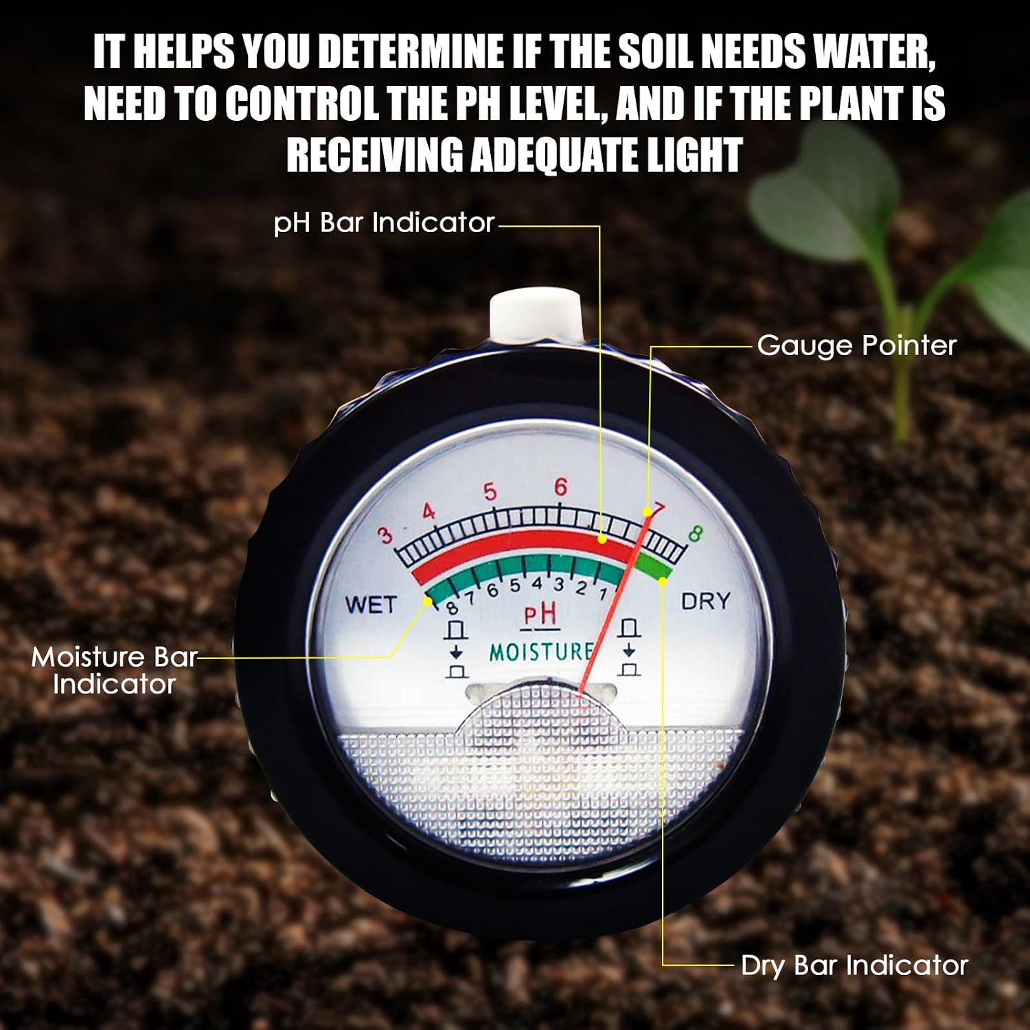 2-in-1 Soil PH Meter Digital Soil pH Moisture Sensor Meter | 295mm Long Electrode Ph Checker and Humidity Test