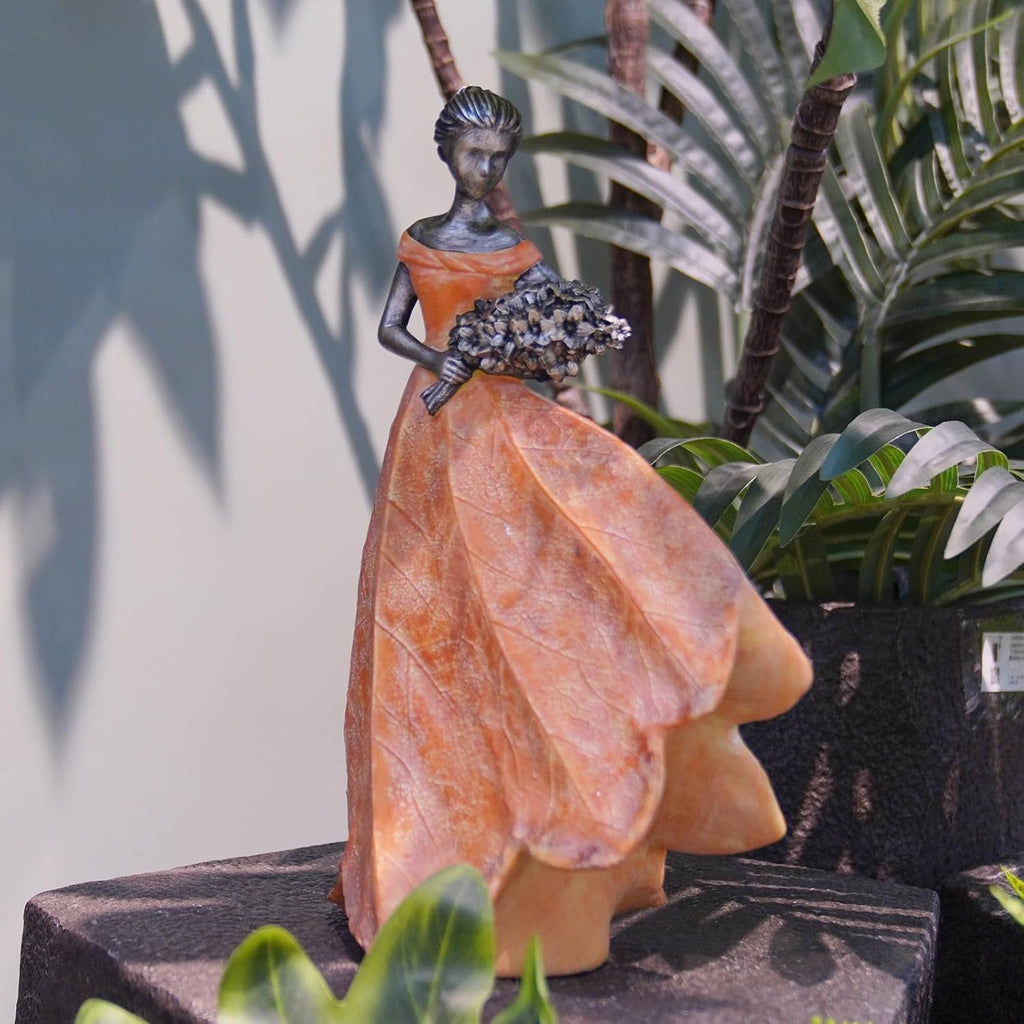 Guichifun Fairy Statue Orange Leaf Angel Girls 7.5 x 4.5 x 11.5 Inch | Resin, Fall Thanksgiving Decor, For Outside or