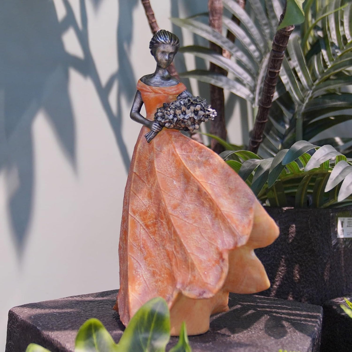 Guichifun Fairy Statue Orange Leaf Angel Girls 7.5 x 4.5 x 11.5 Inch | Resin, Fall Thanksgiving Decor, For Outside or