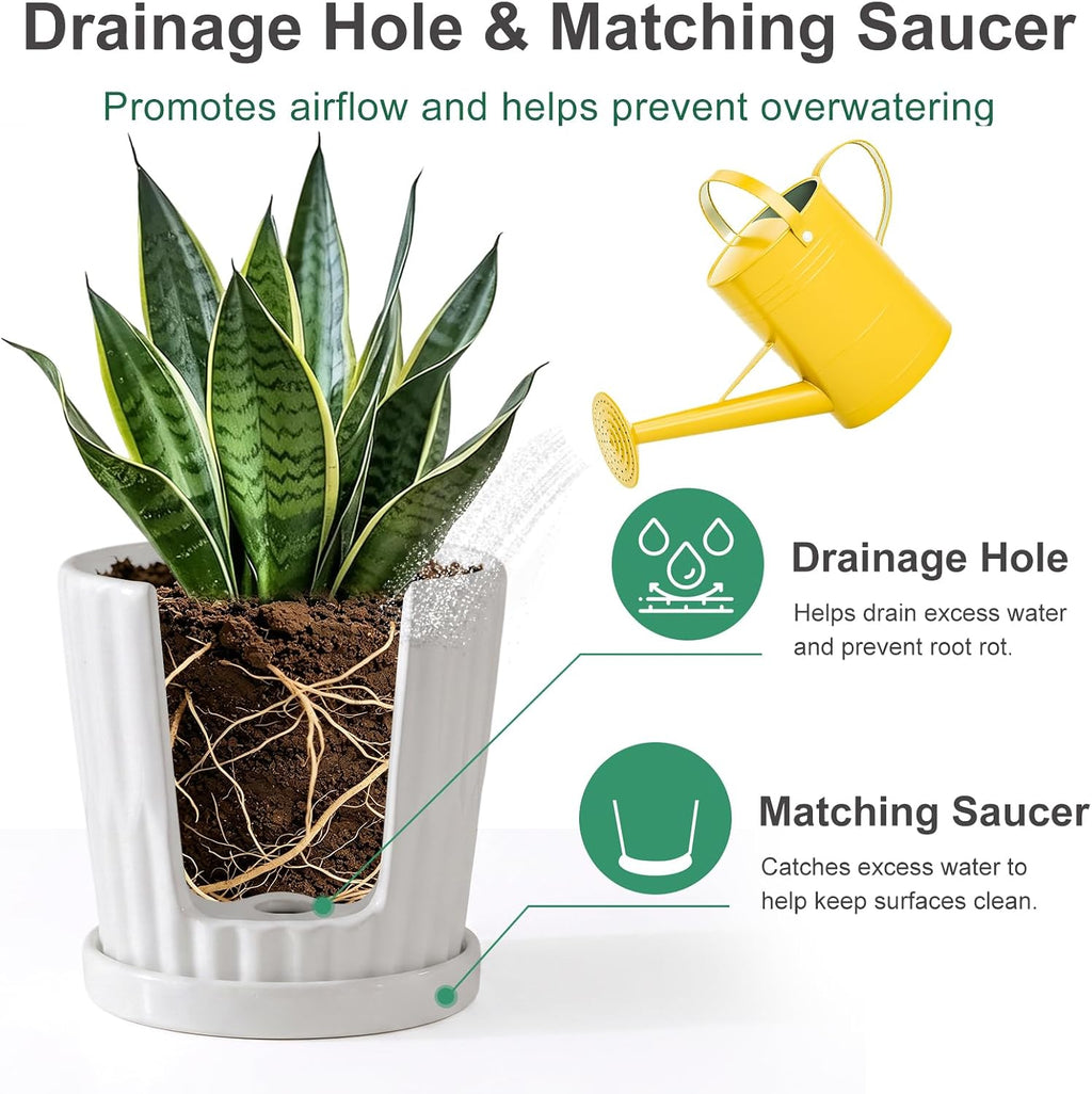 White 6 Inch Flower Pots for Plants,Ceramic Planter with Drainage Holes | 4 Pack Indoor & Outdoor Plant Pots with