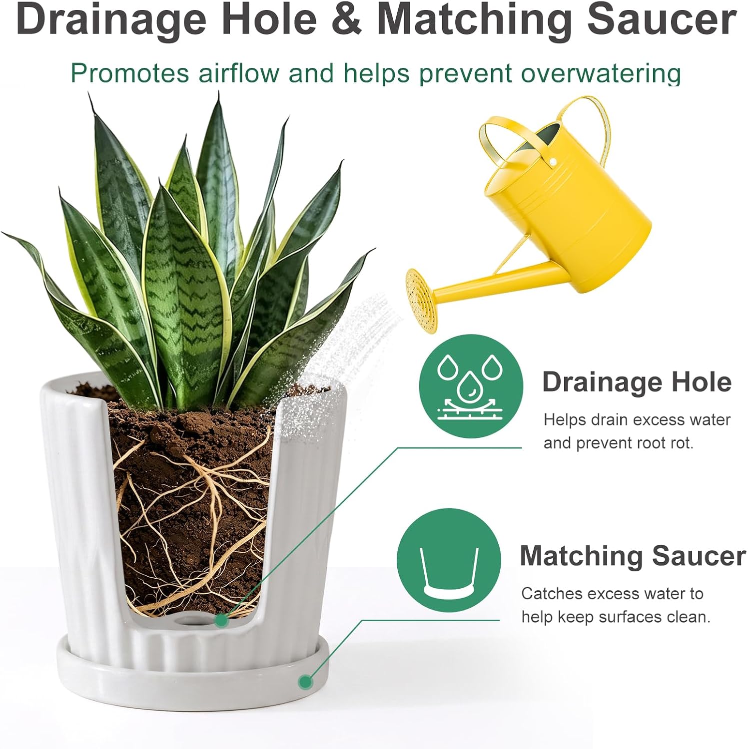 White 6 Inch Flower Pots for Plants,Ceramic Planter with Drainage Holes | 4 Pack Indoor & Outdoor Plant Pots with