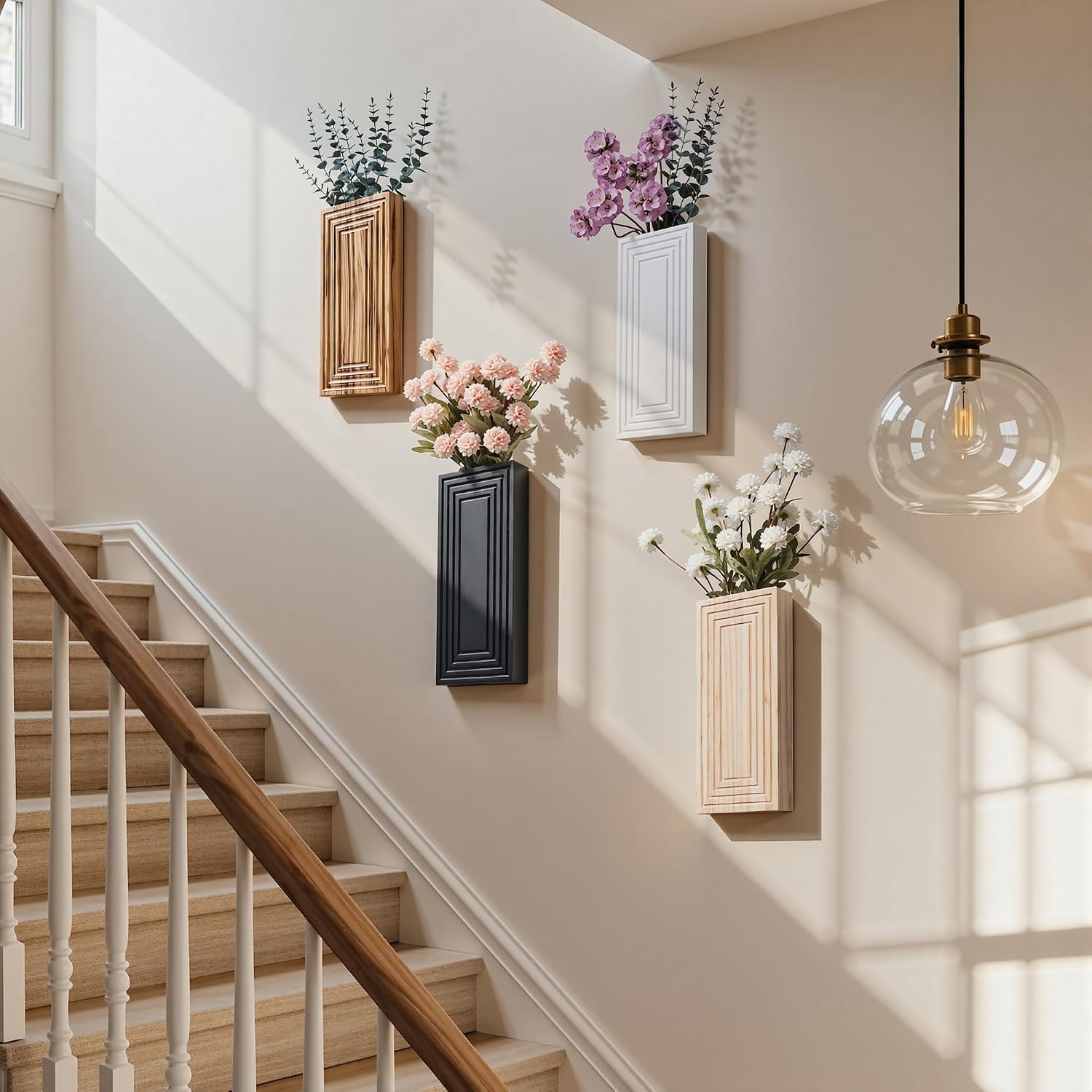 Wooden Wall Planter Vase,2 Pack Hanging Planter for Indoor Fake Plants Modern Boho Farmhouse Wall Art Decor for Home
