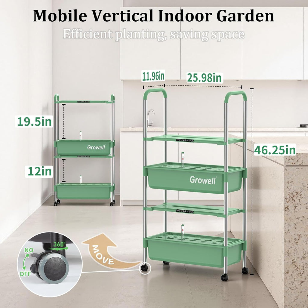 Growell Hydroponics Growing System Kit, 54 Pods Vertical Indoor Herb Garden with Smart LED Grow Light, Auto Circulating