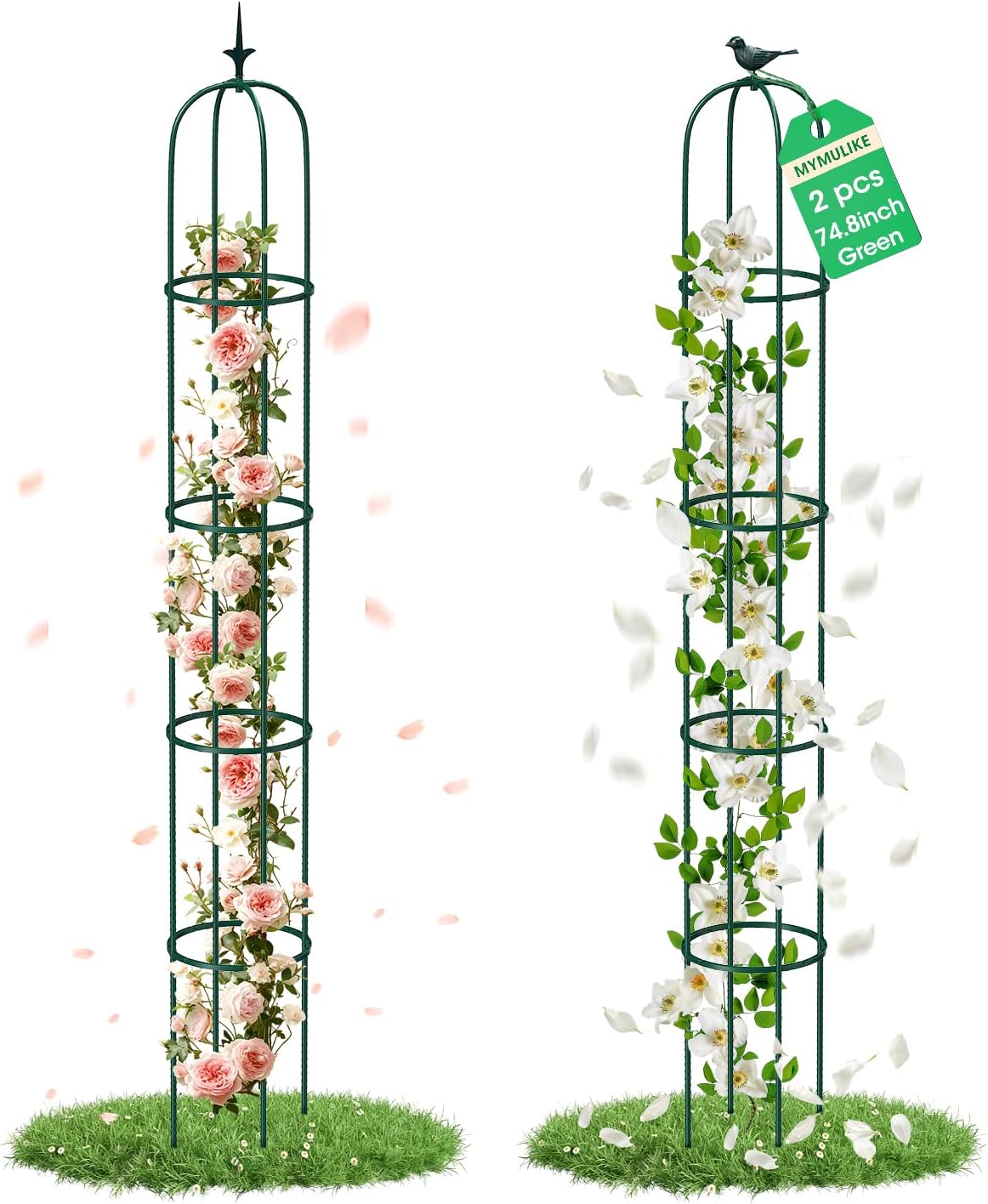 2PCS Garden Trellis for Climbing Plants, 6.2FT Rustproof Metal Pipe with Heavy Duty Plastic Coated, Garden Outdoor