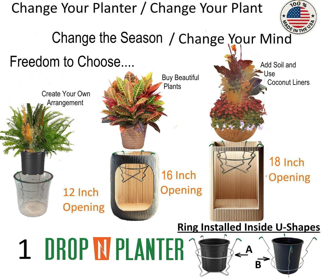 The DropNPlanter/Premium Adjustable Patented Design-Rubber Tips-Stable Fit in The TOP/Flower Pot Openings from 12-18