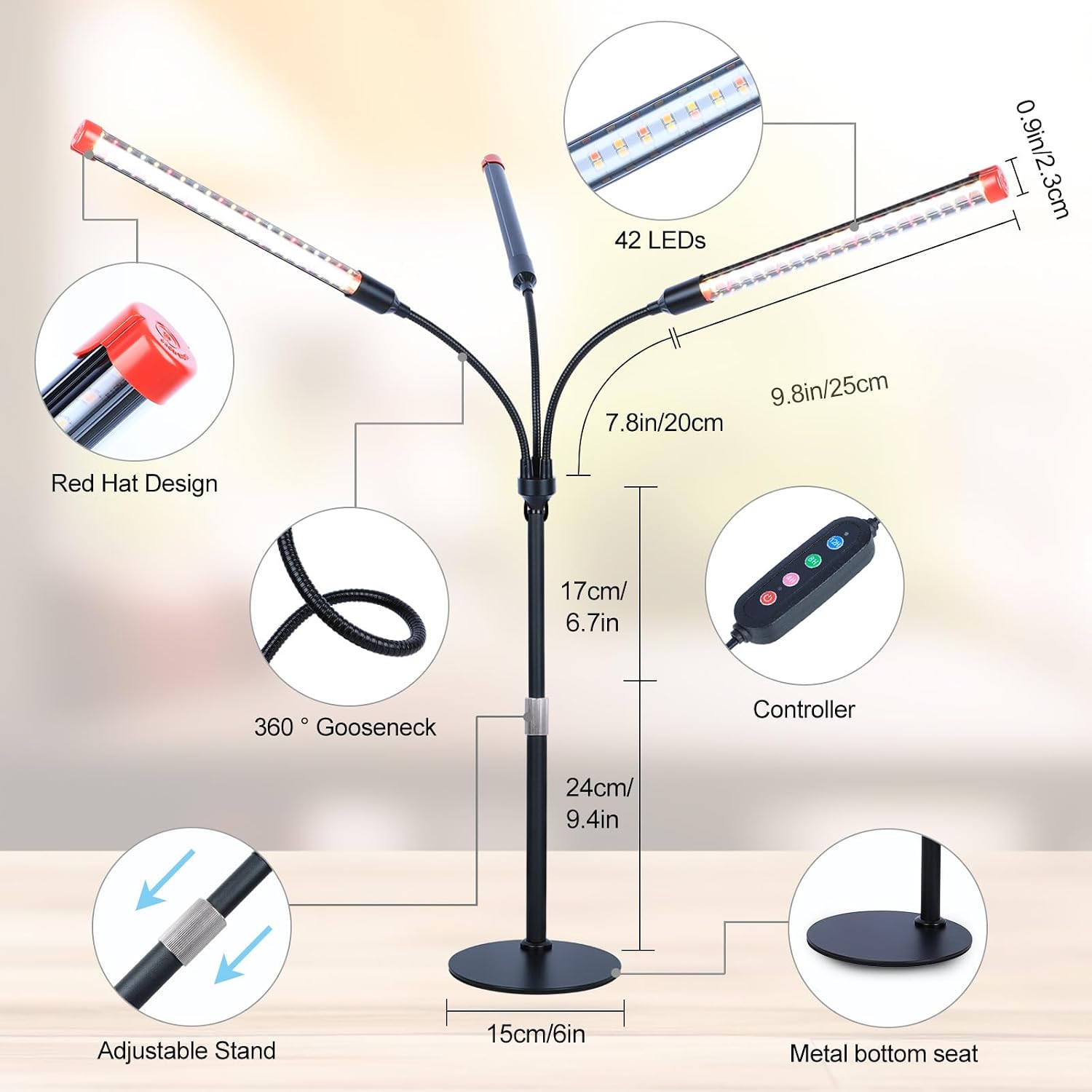 3Head Tabletop Grow Lights for Indoor Plants, Seed Starting, Vegetables, Bonsai, Bright Desk Plant Growing Lamps