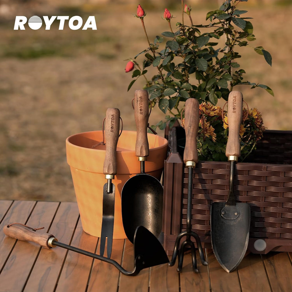 ROYTOA Garden Tool Set, 5PCS Gardening Tools, Stainless Steel Heavy Duty Hand Cultivator, Hoes, Shovel, Trowel and