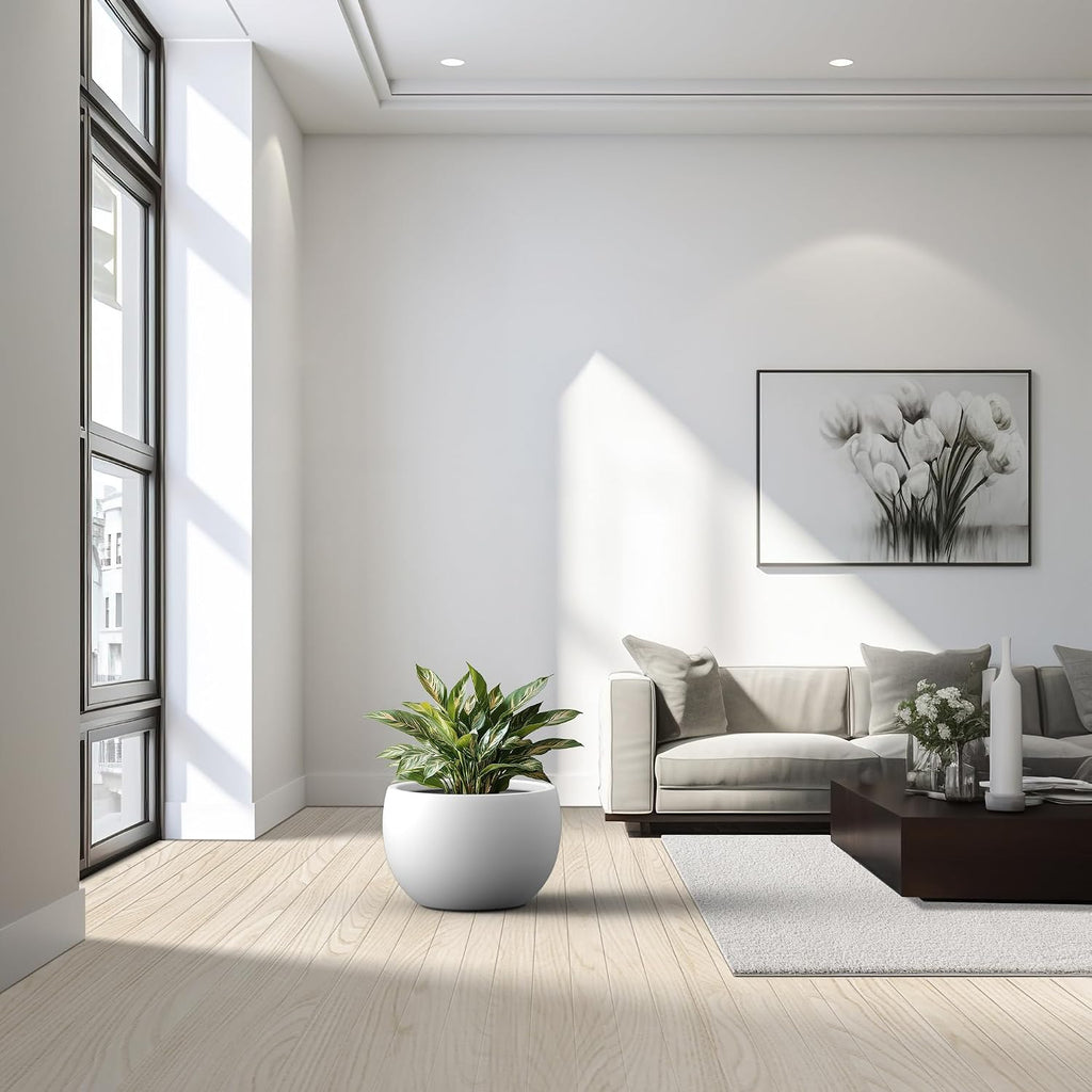 Kante Large Round Bowl White Concrete Planter 20" Dia, Outdoor | Rubber Plug for Indoor, Drainage for Garden