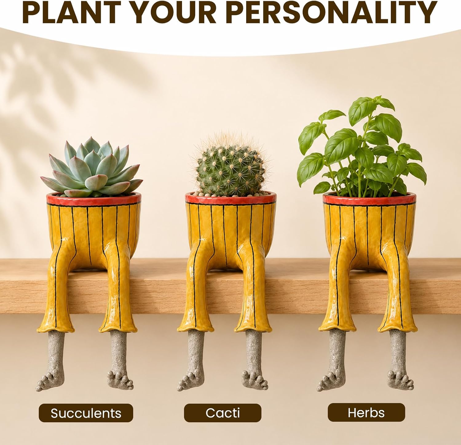 Creative Sitting Human-Shaped Flowerpots, Funny Plant Pot with Legs | Succulent Planters,Unique Resin Design，Cute