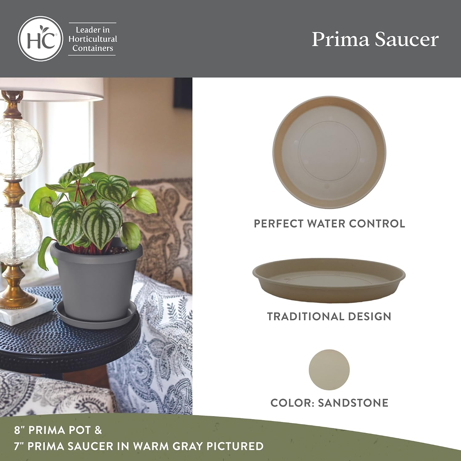 The HC Companies Round Prima Flower Pot Saucers - Plastic Plant Saucer for Outdoors & Indoors - Traditional Plant Pot