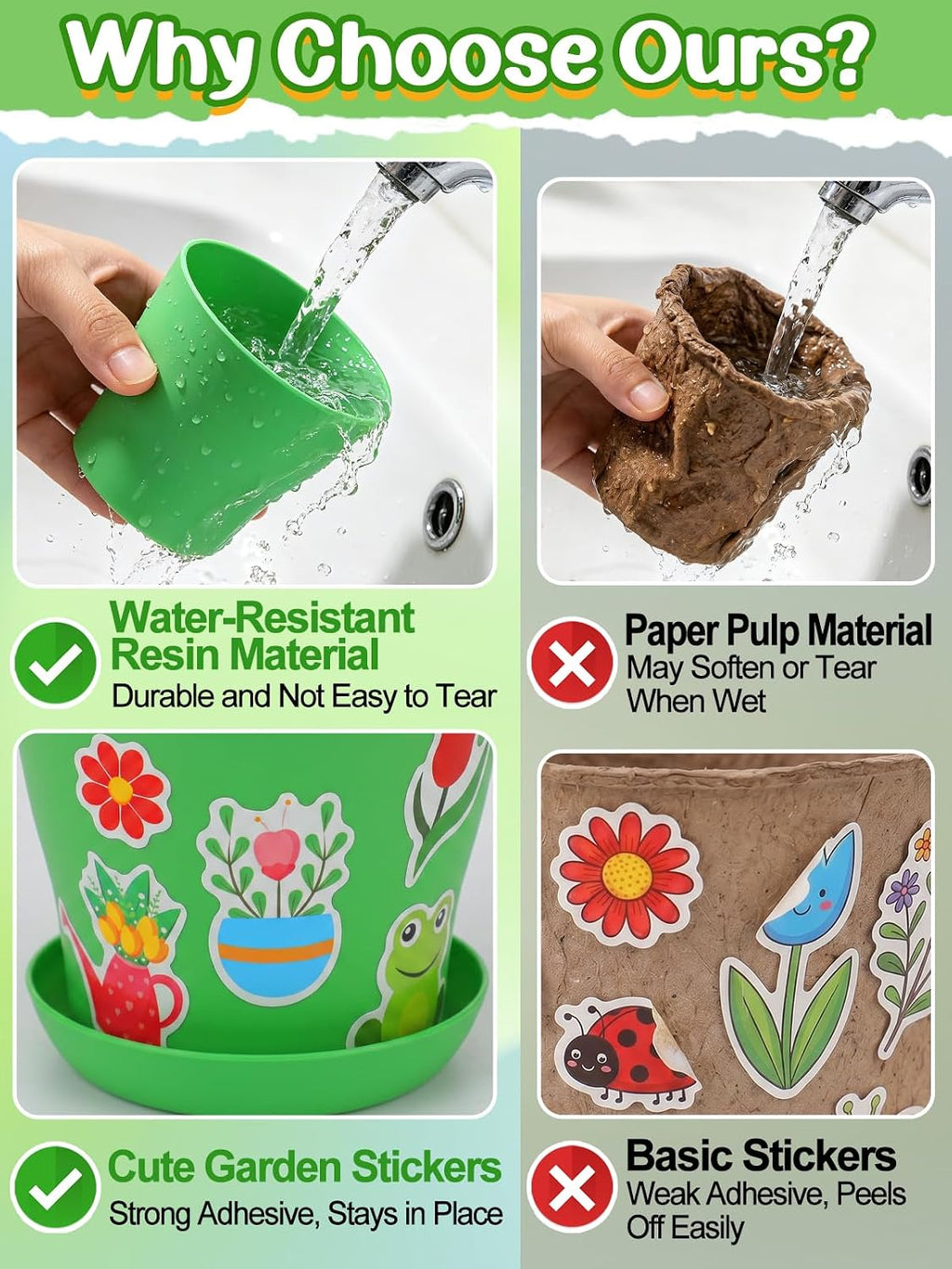 Cosweet 24Pack Durable Resin Garden Plant Pots Kit for Kids Crafts 4+ Years | School Activities Growing Kit, with
