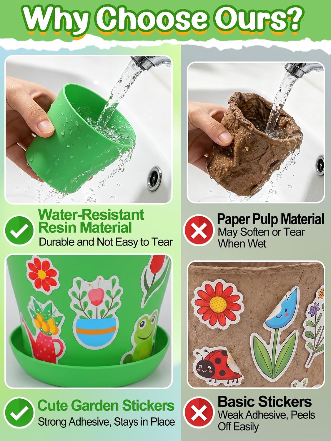 Cosweet 24Pack Durable Resin Garden Plant Pots Kit for Kids Crafts 4+ Years | School Activities Growing Kit, with