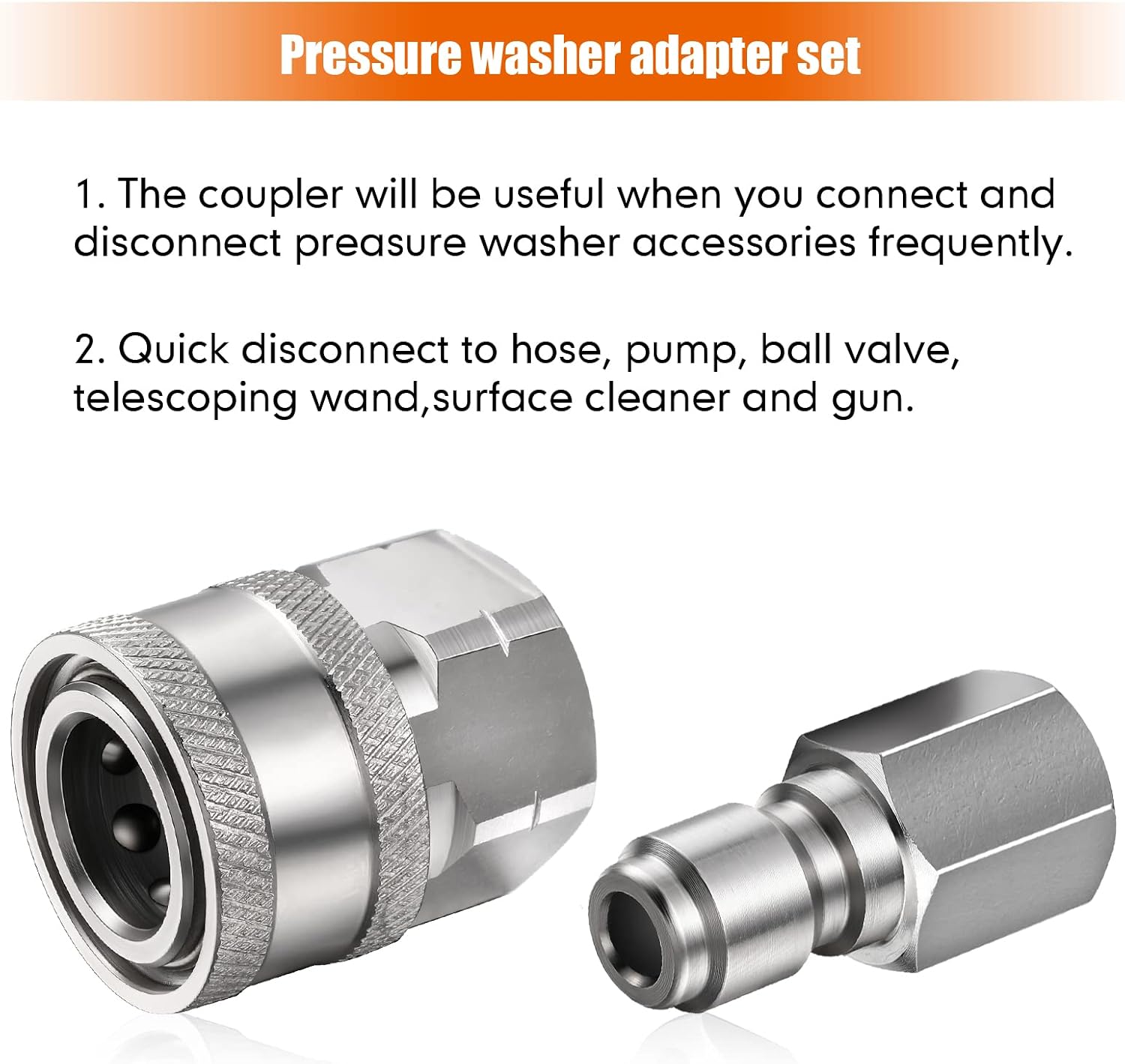 4 Sets NPT 1/4 Inch Pressure Washer Coupler Quick Connect Plug Male Female 1/4 Quick Connect Fittings Pressure Washer