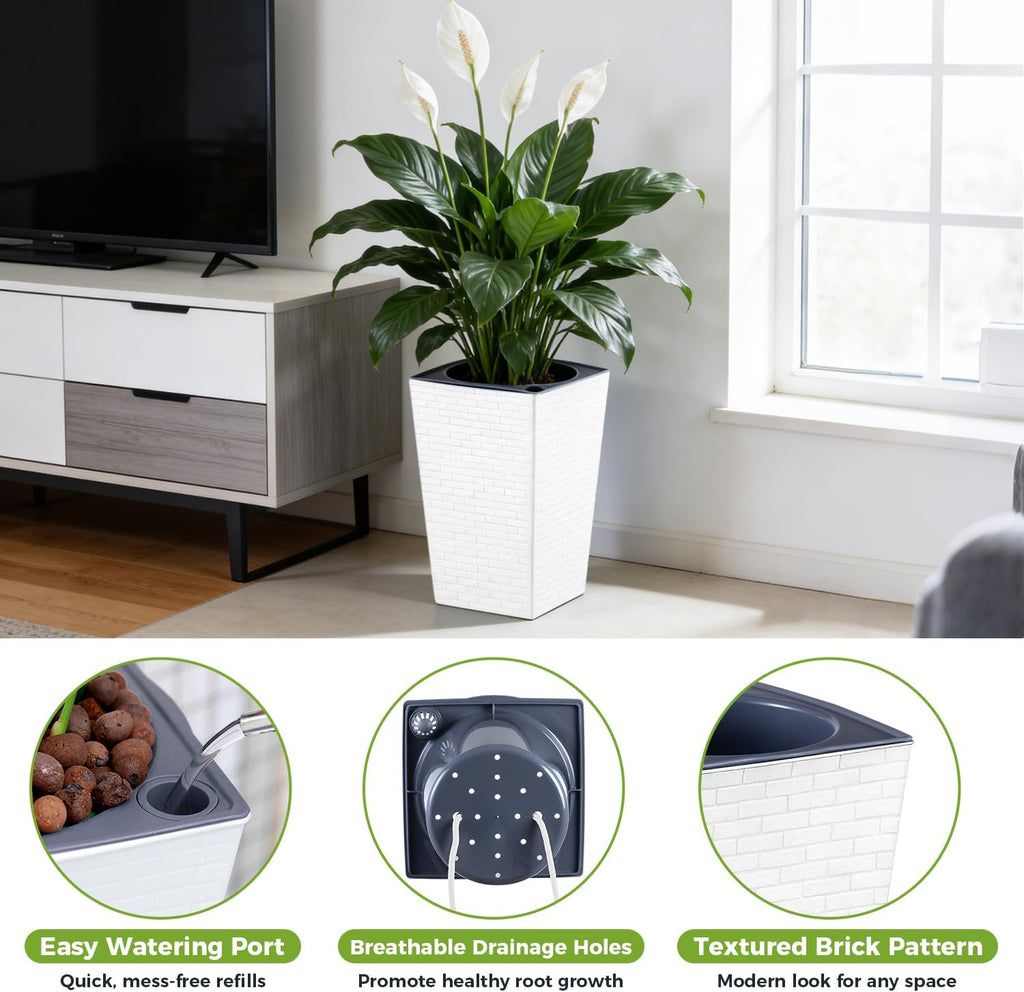 Self Watering Pots for Indoor Plants, 2 Pack Flower Pots Self Watering Planter 10.7" x 6.9" Plastic Pots African Violet