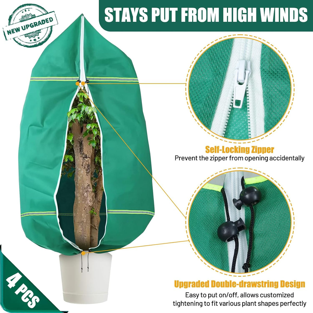 4 Pack Winter Plant Covers Freeze Protection Plant Frost Covers 47" x 71" | 2.5oz/yd² Frost Cloth Blankets for Outdoor