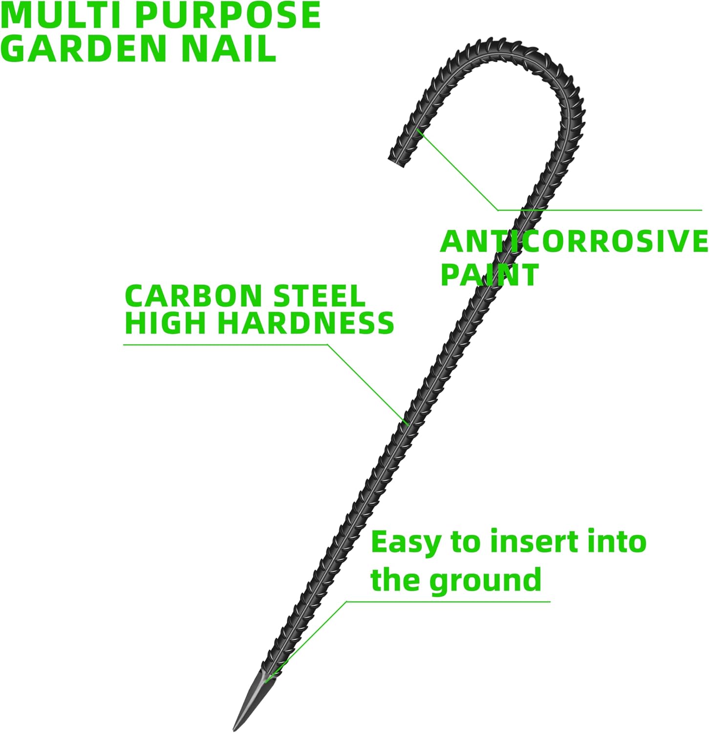 10 Pieces 16-Inch Garden Ground Stakes Galvanized Steel J Shape Hook Rebar Stake - Heavy DutyAnchors for Tents