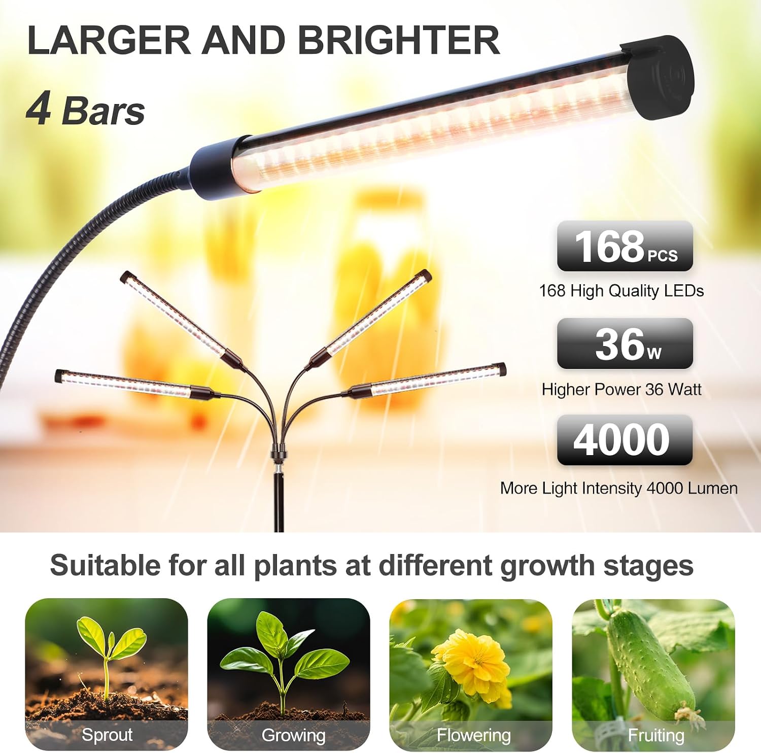 FECiDA Standing Grow Light with Upgrade Stand for Indoor Tall Plant, Bonsai | 36 Watt Power Draw, Super Bright, 5-Mode