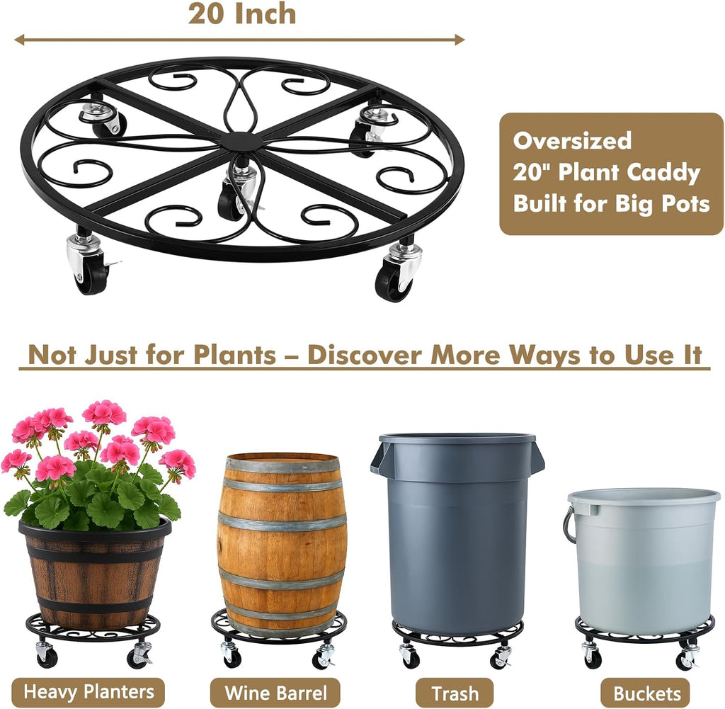 4 Pack Plant Caddy with Wheels 20 Inch Rolling Plant Stand for Large Plants Heavy Duty Plant Rollers Metal Plant Dolly