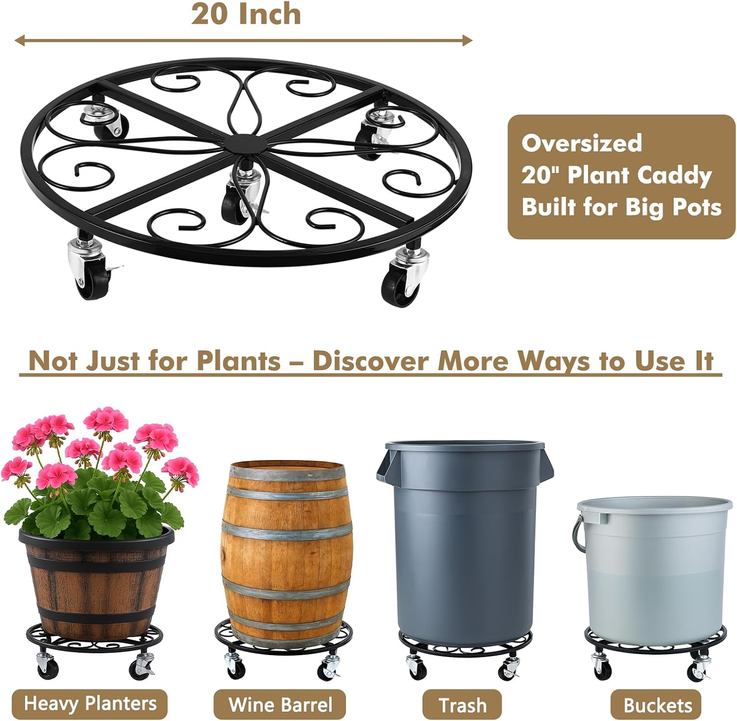4 Pack Plant Caddy with Wheels 20 Inch Rolling Plant Stand for Large Plants Heavy Duty Plant Rollers Metal Plant Dolly