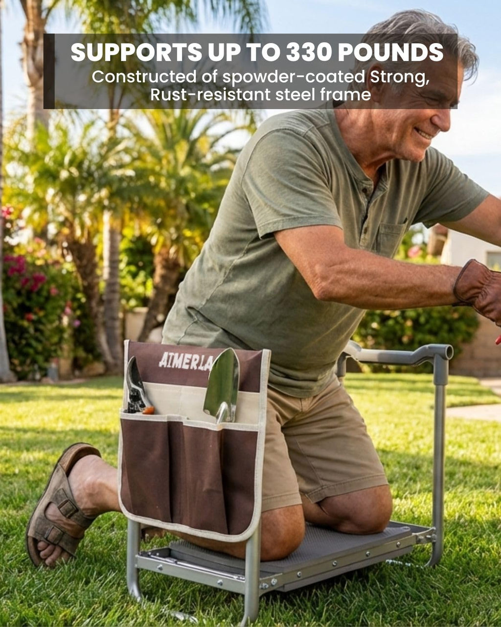 Foldable Garden Kneeler Seat Heavy Duty [Upgraded Widened Thick Kneeling Pad] Garden Stool with Large Garden Tool Bags