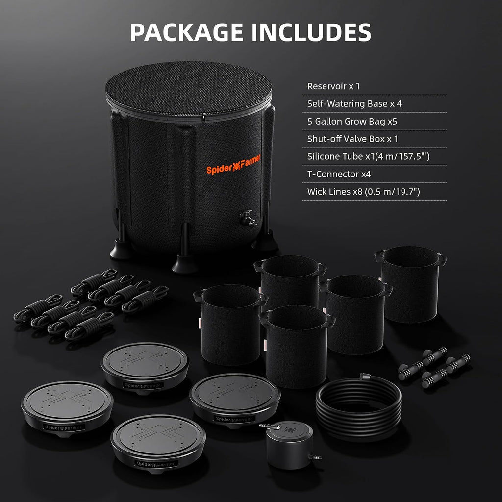 Spider Farmer 4 Pot Gravity-Fed Self Watering System, Automatic Watering | Equipped with 13 Gallon Reservoir & 5 Gallon