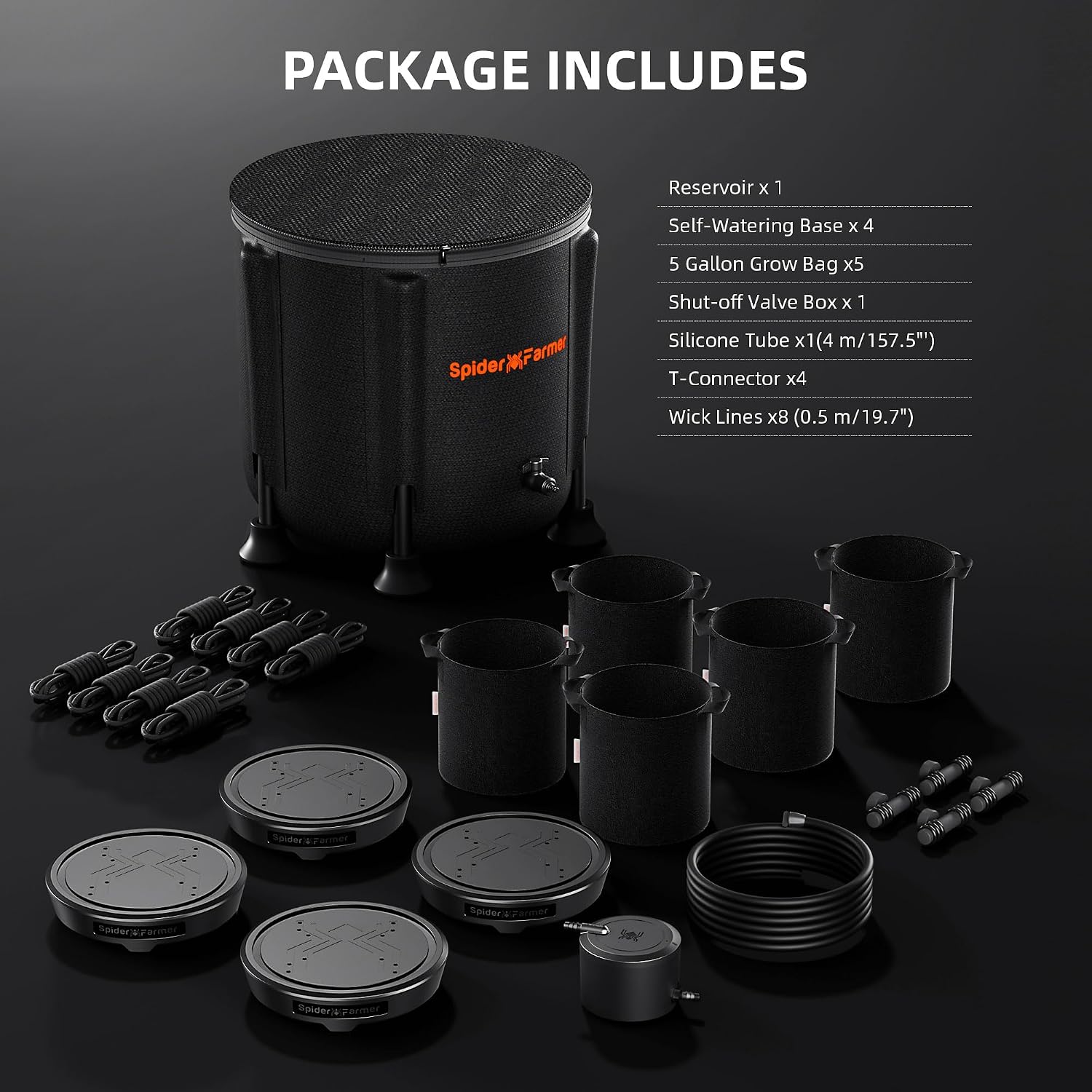 Spider Farmer 4 Pot Gravity-Fed Self Watering System, Automatic Watering | Equipped with 13 Gallon Reservoir & 5 Gallon