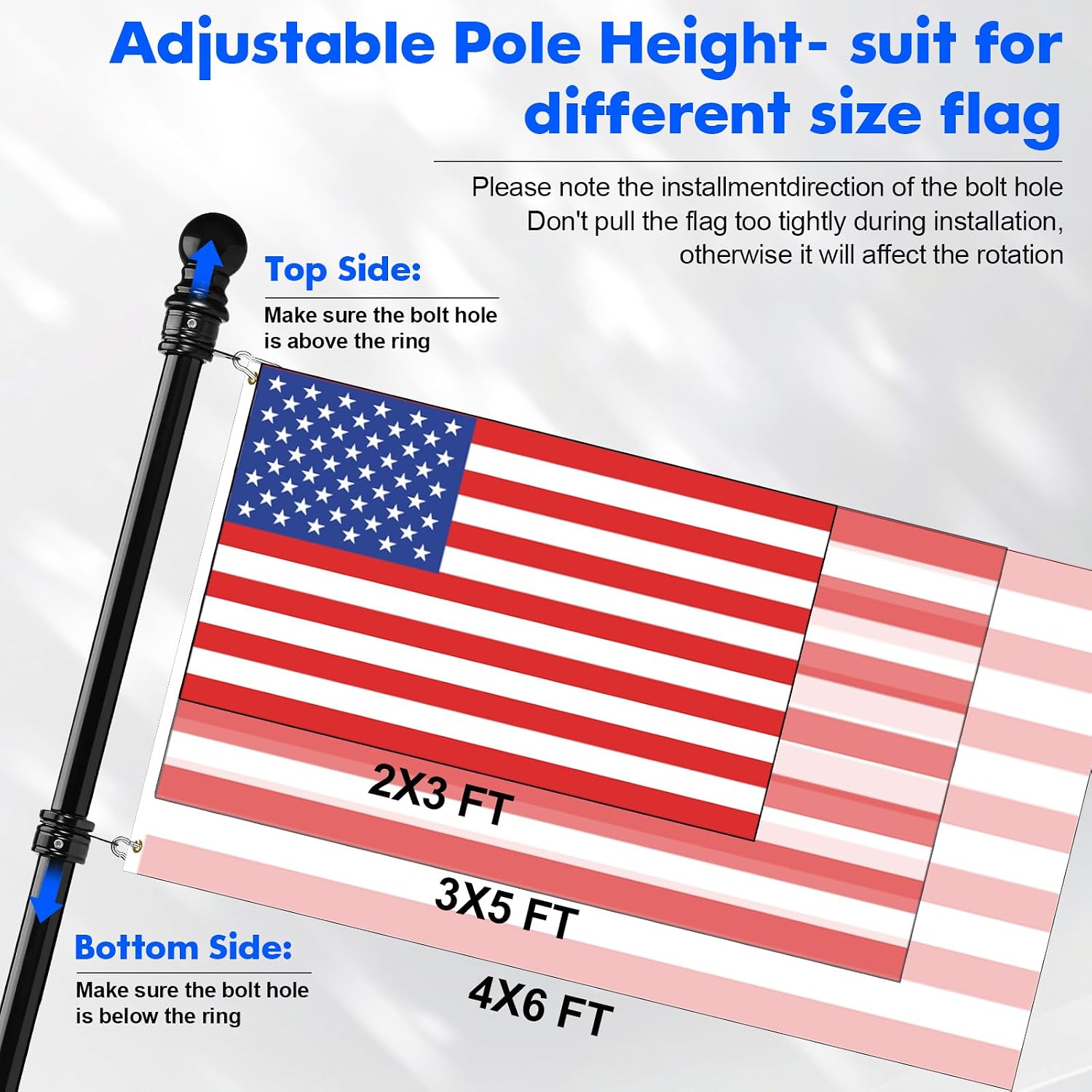 Anovo Flag Pole Kit- Upgraded Holder, Stainless Steel 6 FT Flag Poles with1 Inch Metal 360° Rotating Flag Pole Rings
