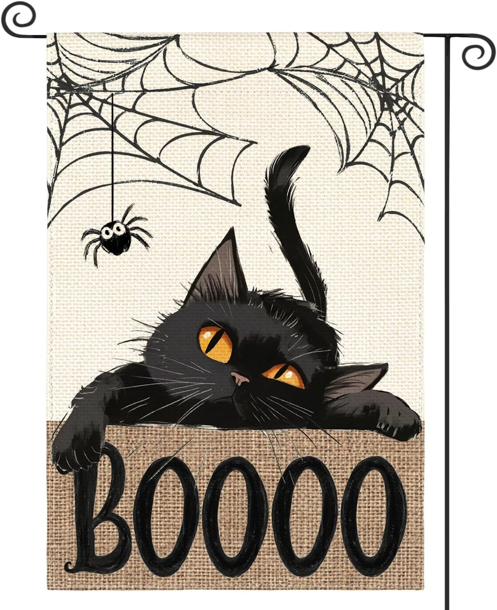 Halloween Garden Flag 12×18 Inch Black Cat Double Sided Linen Yard Flag