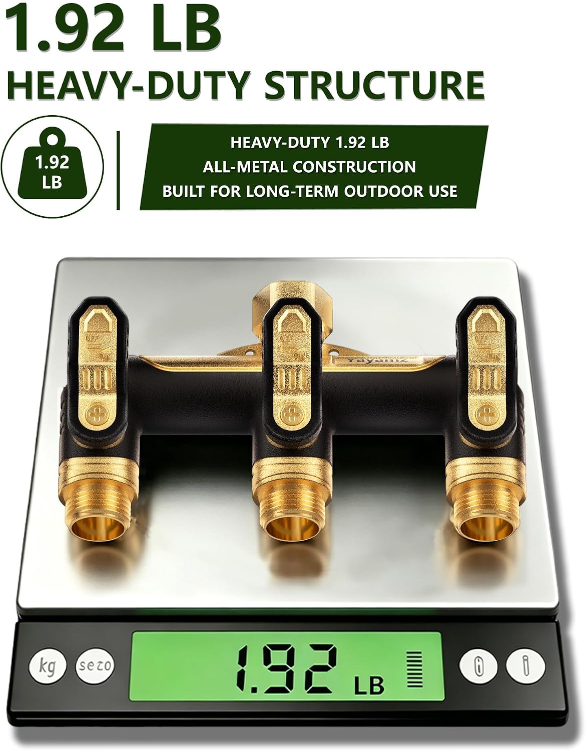 Garden Hose Splitter 3 Way, Heavy Duty All Metal Water Hose Spigot Splitter | Shut Off Valves,2.4" Easy-Turn