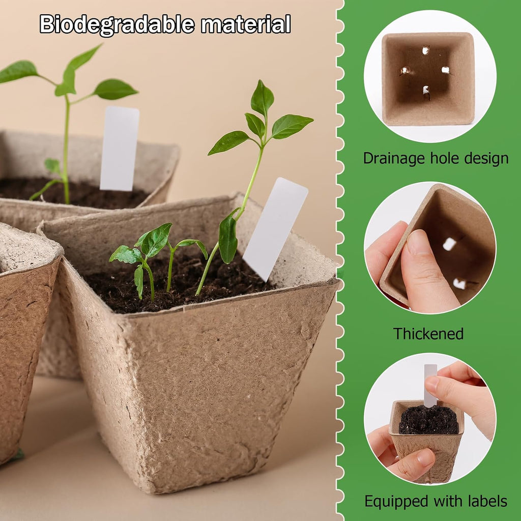 5PCS Seed Starter Tray with 90PCS Square Seed Peat Pots,Seed Starter Kit | Plastic Germination Trays and Square Peat