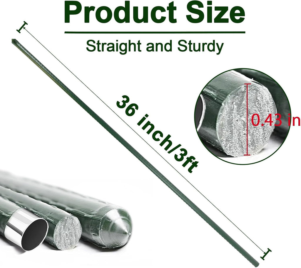Garden Stakes 3ft, 3 Feet Metal Plant Stakes 30 Pack for Gardening and Farm, Plastic Coated Plant Support for Tomato