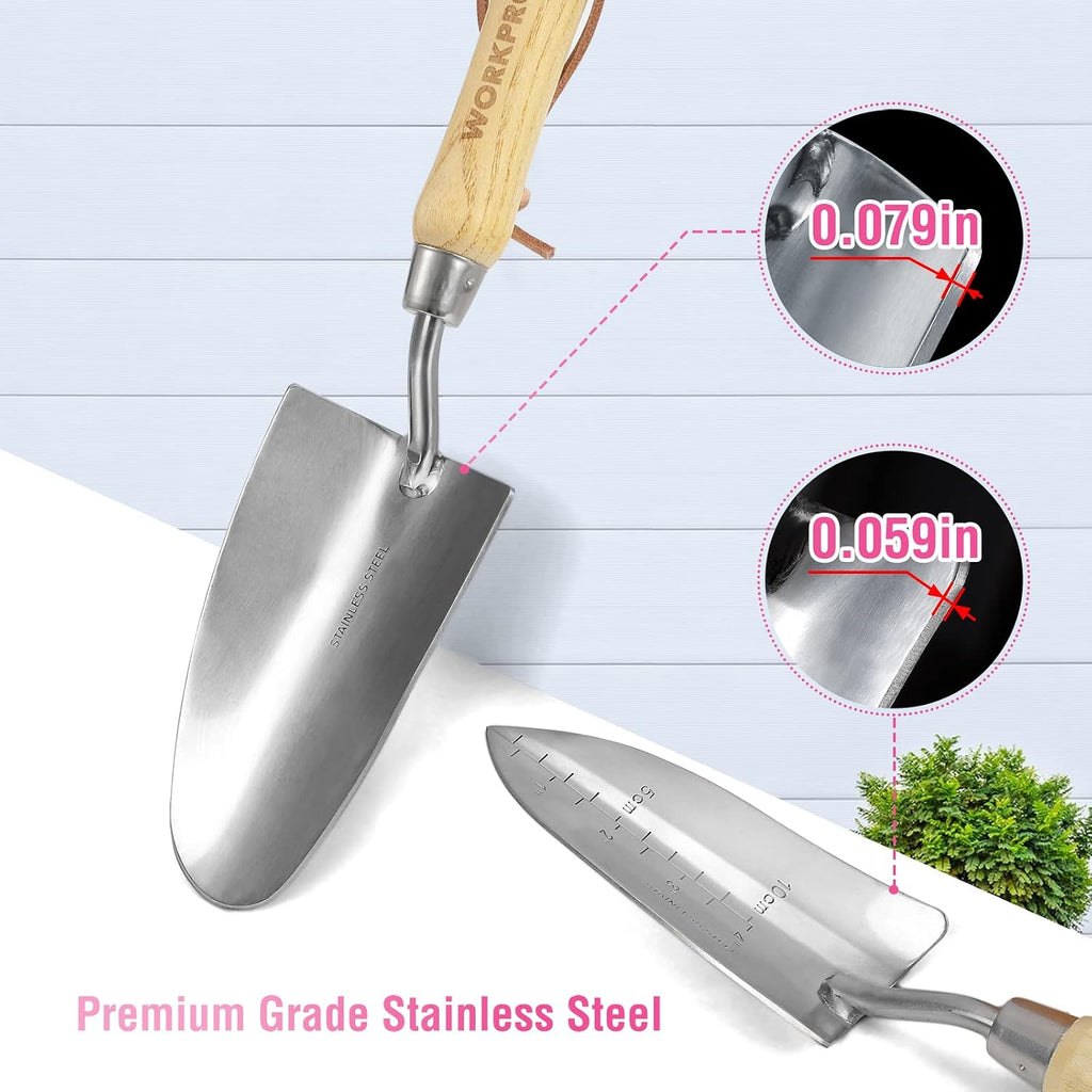 WORKPRO 8-Piece Pink Garden Tool Set - Pink | Stainless Steel, Wood Handle, Including Garden Tote, Gloves, Trowel, Hand