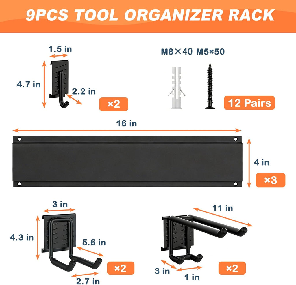 Garden Tool Organizer, 48 Inch Garage Tool Organizer Wall Mount | Heavy Duty Steel Wall Holders for Tools, 400lb Weight