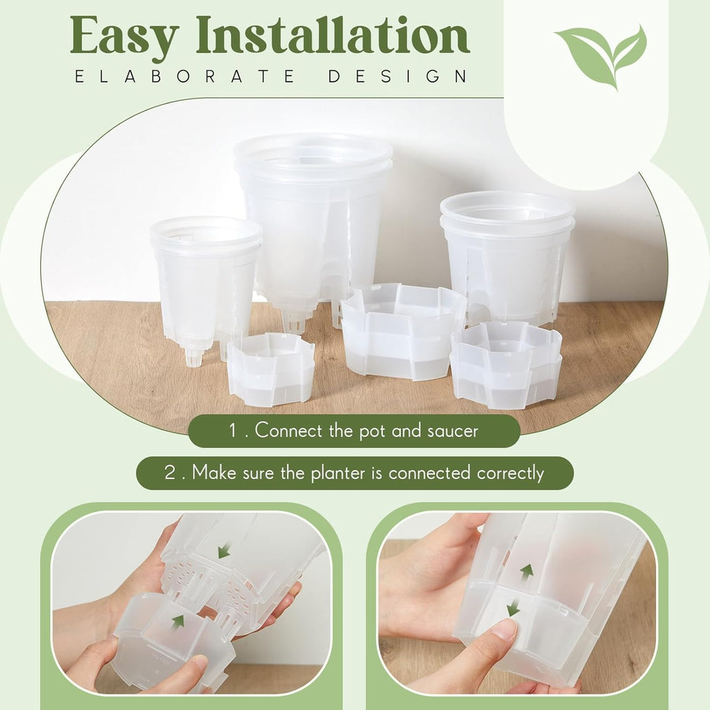 Self Watering Planters, Deep Reservoir Pots for Indoor Plants | Clear plastic planters in 3 sizes store water for 7-10