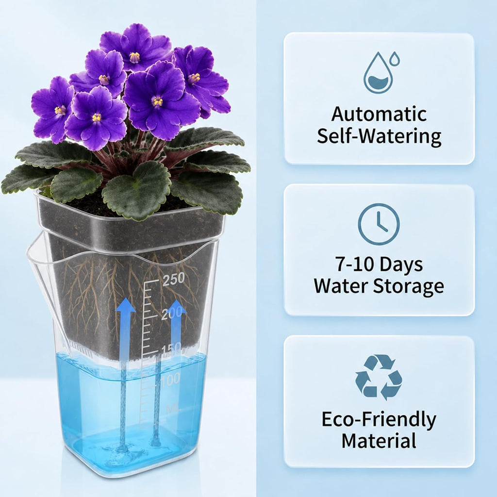 10 Pack 2.5" Self Watering Pots for Indoor Plants with Anti-Tip Tray & Reservoir Refill Bottle, Seed Starter Kit for