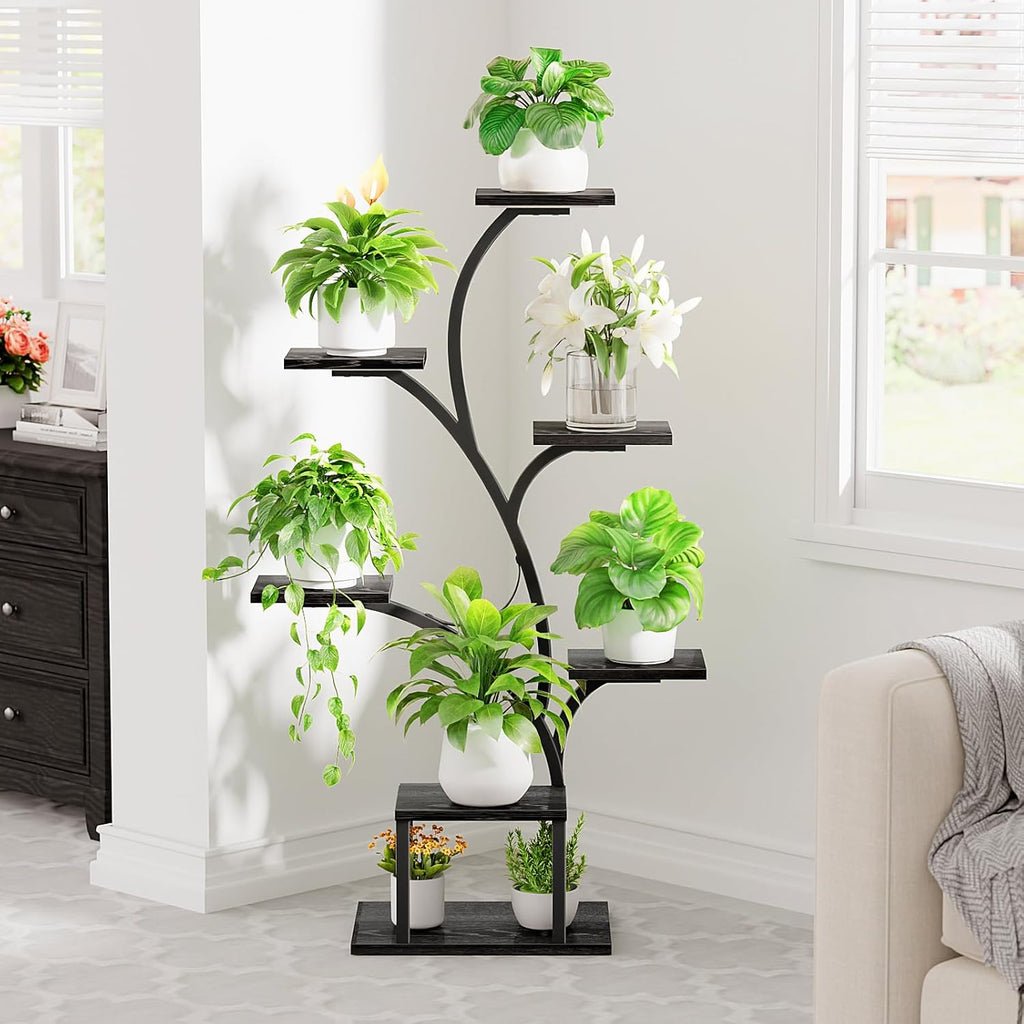 BACEKOLL Plant Stand Indoor with Grow Light, 7 Tier 49" Lighted Plant Shelf | Tree-Shaped Tall Holder with Full