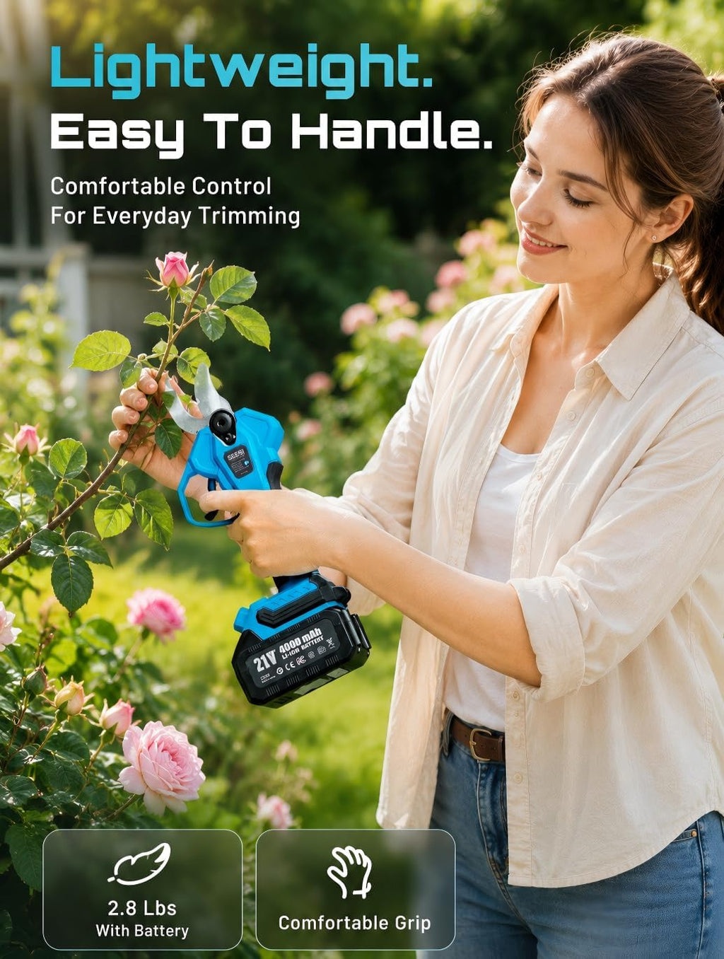 SEESII Electric Pruning Shears, 1.6" Cut Cordless Pruner, 2x4.0Ah Batteries | Brushless Motor, SK5 Blade, LCD Display