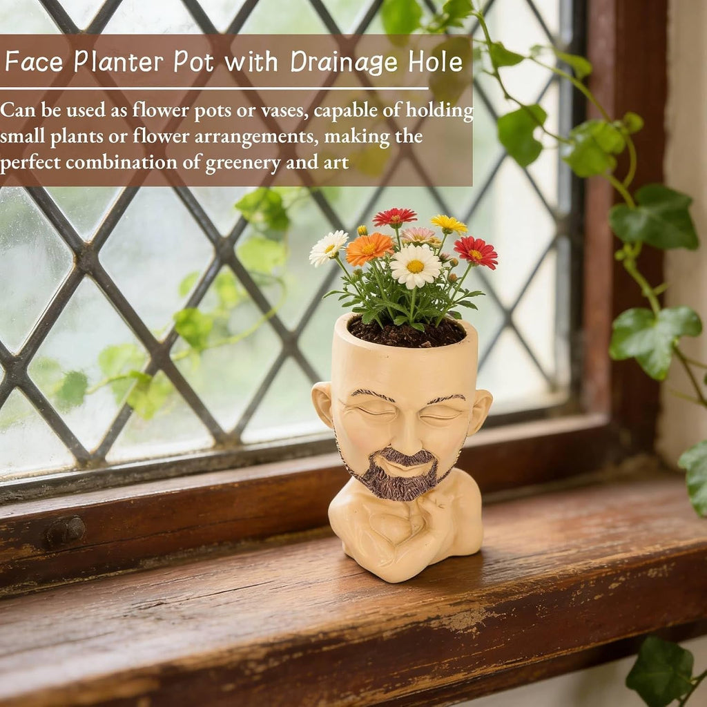HERCHR Muscular Man Face Planter Pot, Face Flower Pot Head Planter Cute Planters for Indoor Plants, Succulents, Resin