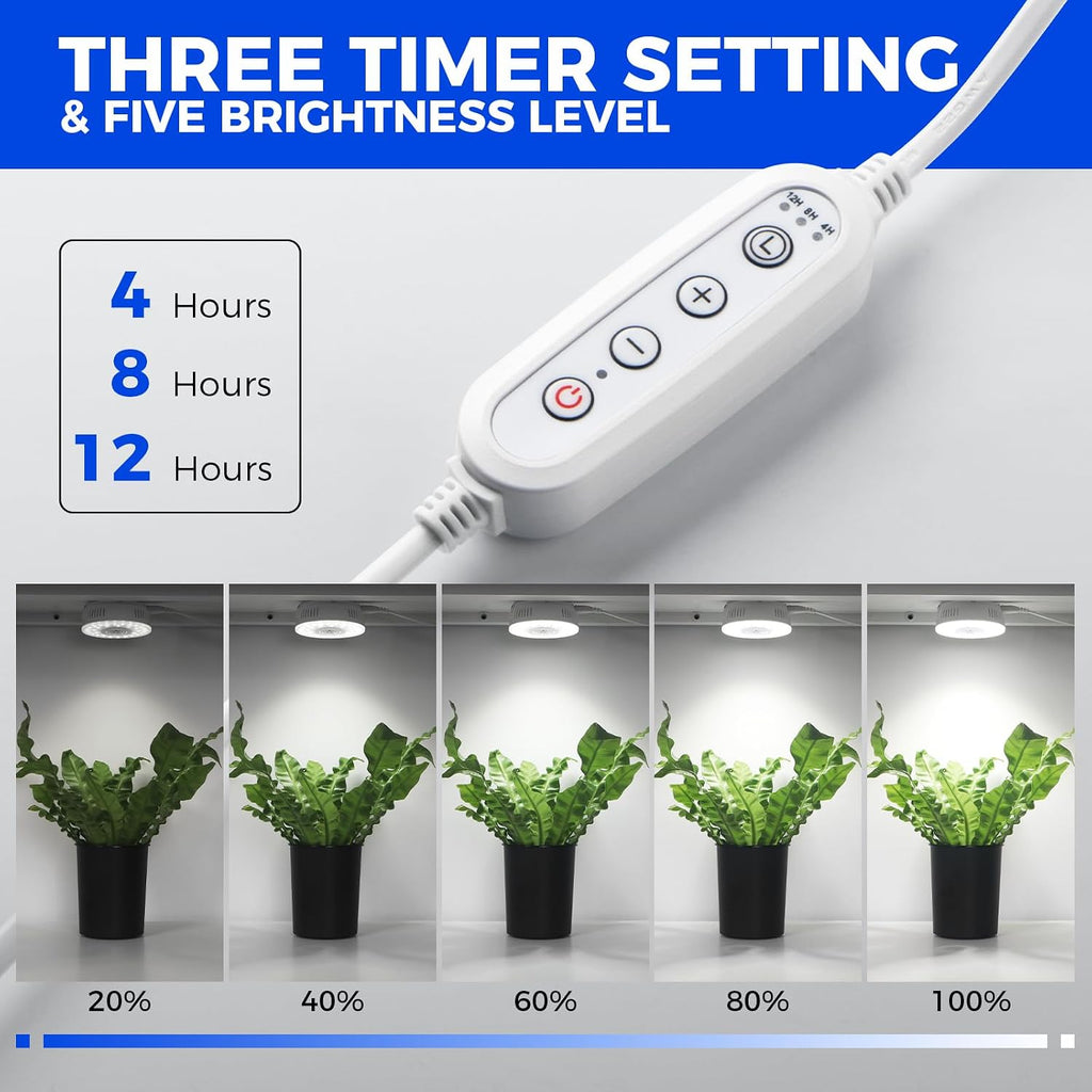 Barrina OG09 Puck Grow Light, 18W(2 x 9W), 5000K, Timer, 2 Packs, White | Full Spectrum Plant Light for Indoor Plants