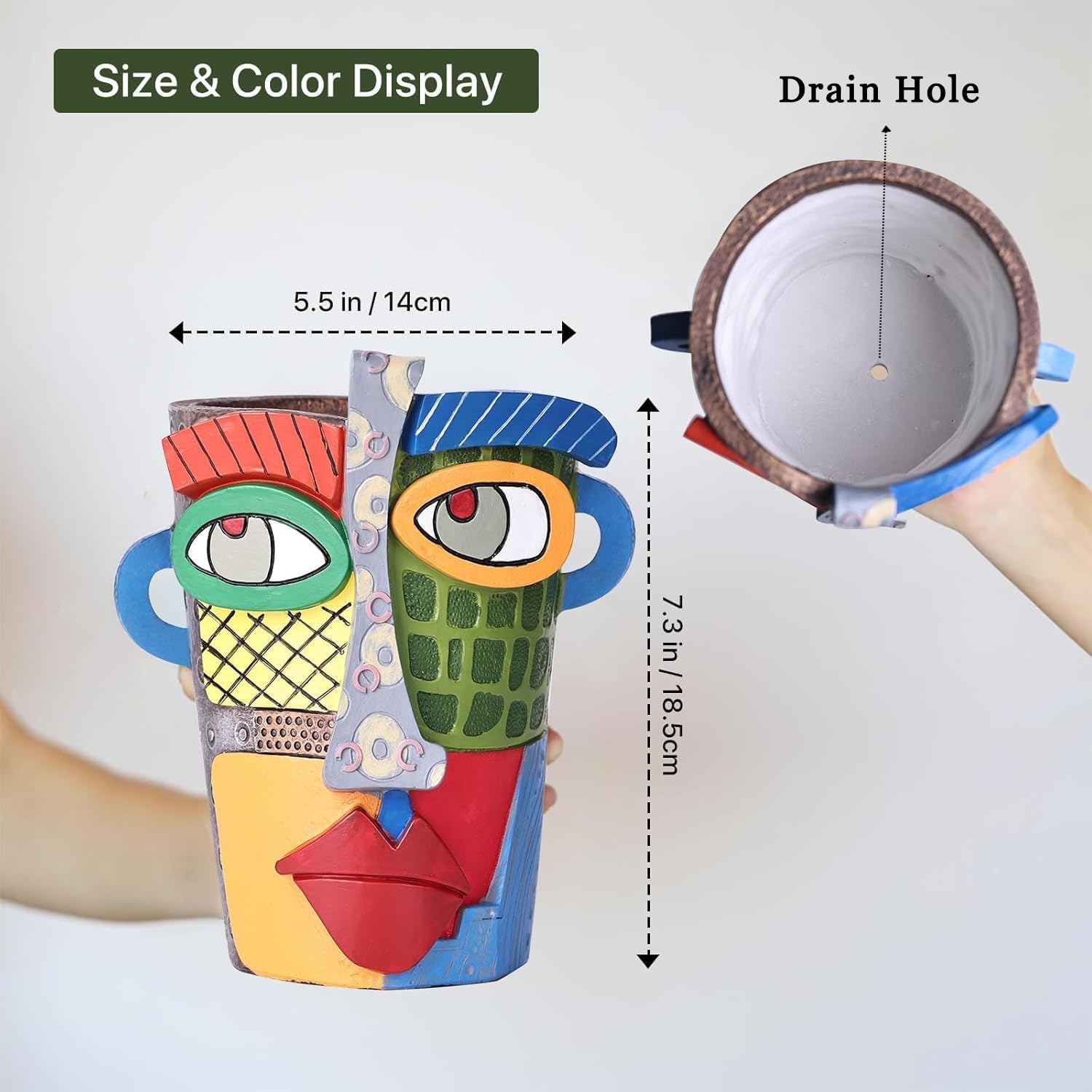 Unique Face Planters Pots Head,Abstract Rainbow Planter,Head Planter for Indoor,Resin Planters for Outdoor