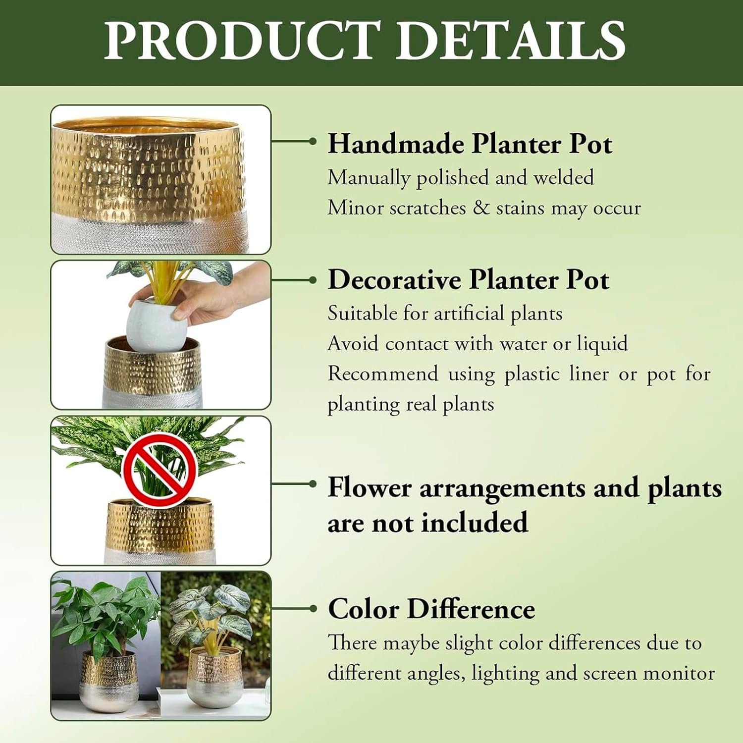 MyGift Hammered Brass and Silver Metal Planters, Handcrafted, 2 Pack | Handcrafted in India, these textured two-tone